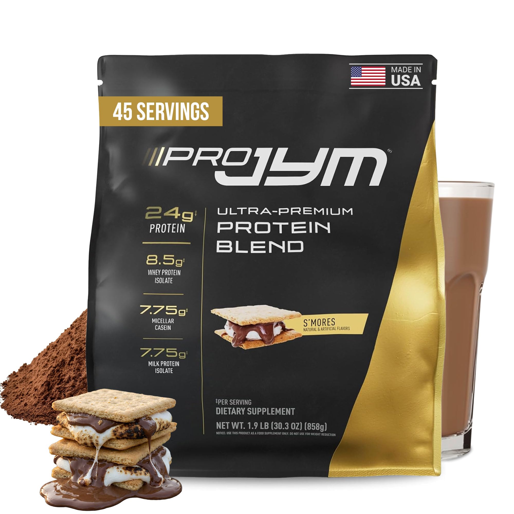 Pro JYM S'Mores Protein Powder - Whey Protein Isolates, Casein, & Milk Protein, Lean Muscle Building for Men & Women, JYM Supplement Science, 45 Servings