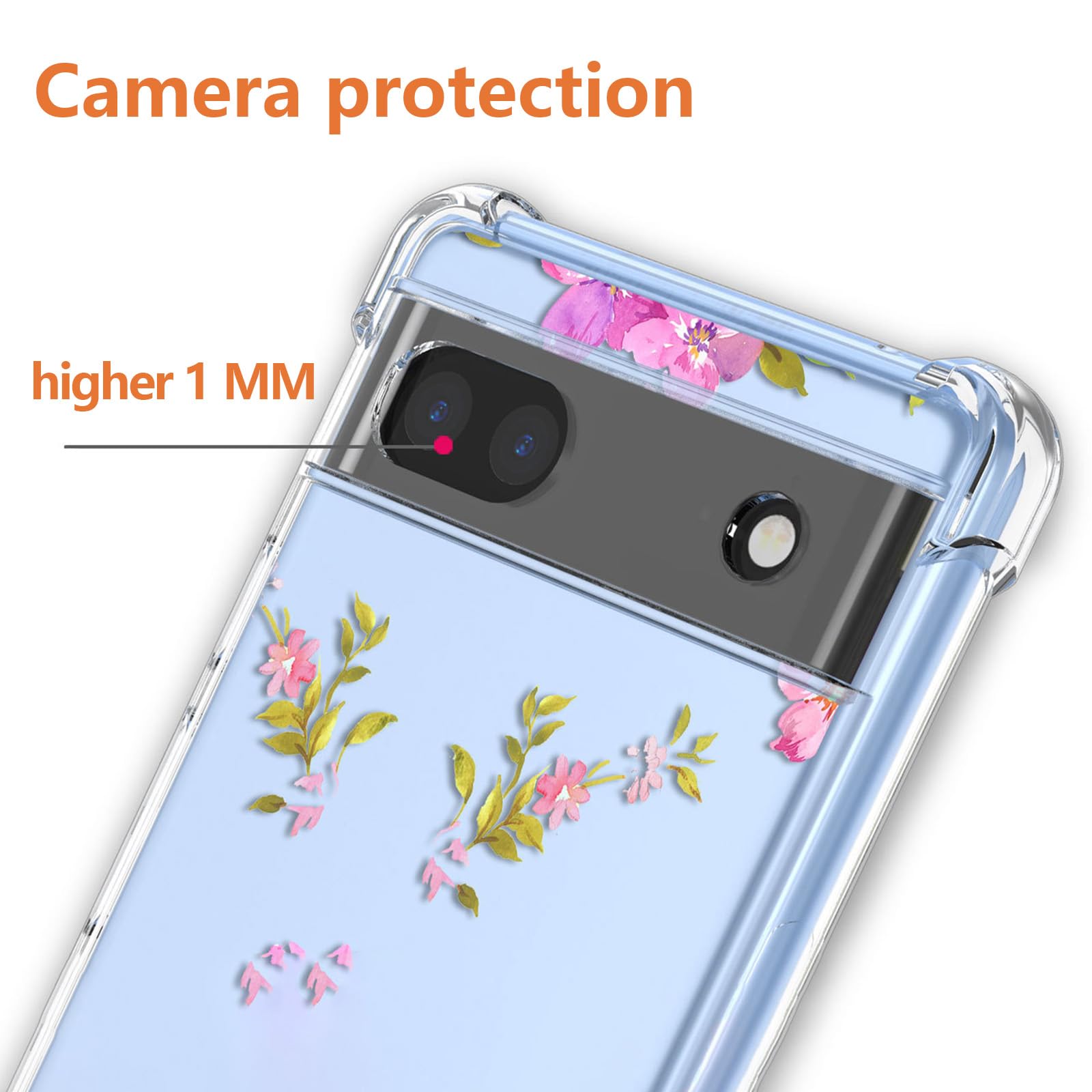RankOne Handyhülle Für Google Pixel 7A – Transparentes TPU-Silikon Mit Blumen-Print, Stoß- Und Kratzfest