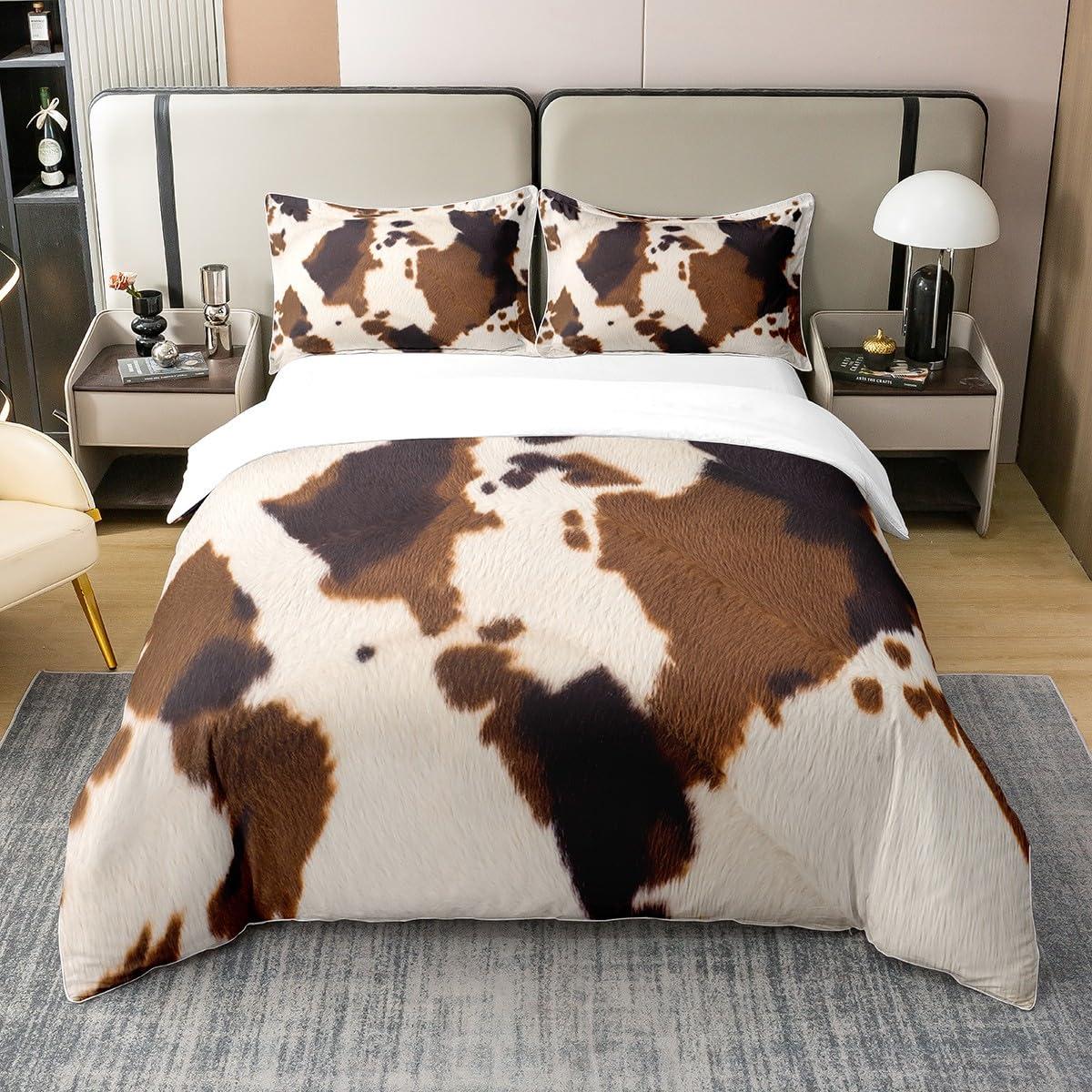 Loussiesd Cow 100% Cotton Duvet Cover Super King Size Cowhide Bedding Cotton Duvet Cover Set for Living Room Bedroom Western Farm Animal Brown Comforter Cover Set — image 1