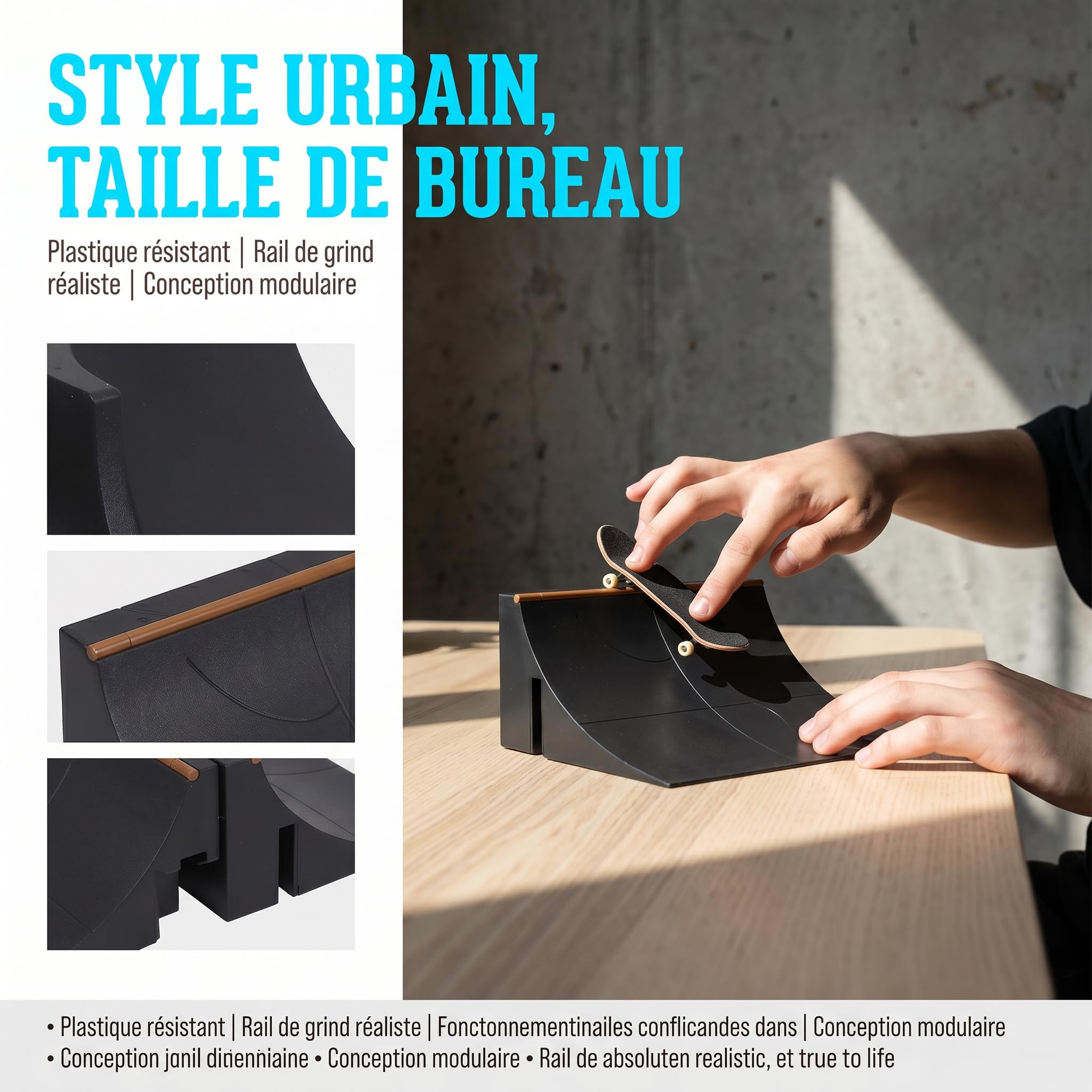 Alasum Lot de 2 Obstacles pour Fingerboard, Mini Rampe de Skate, éléments Skatepark en Plastique, Rampe pour Fingerboard, Rail Grind sur Table d'intérieur