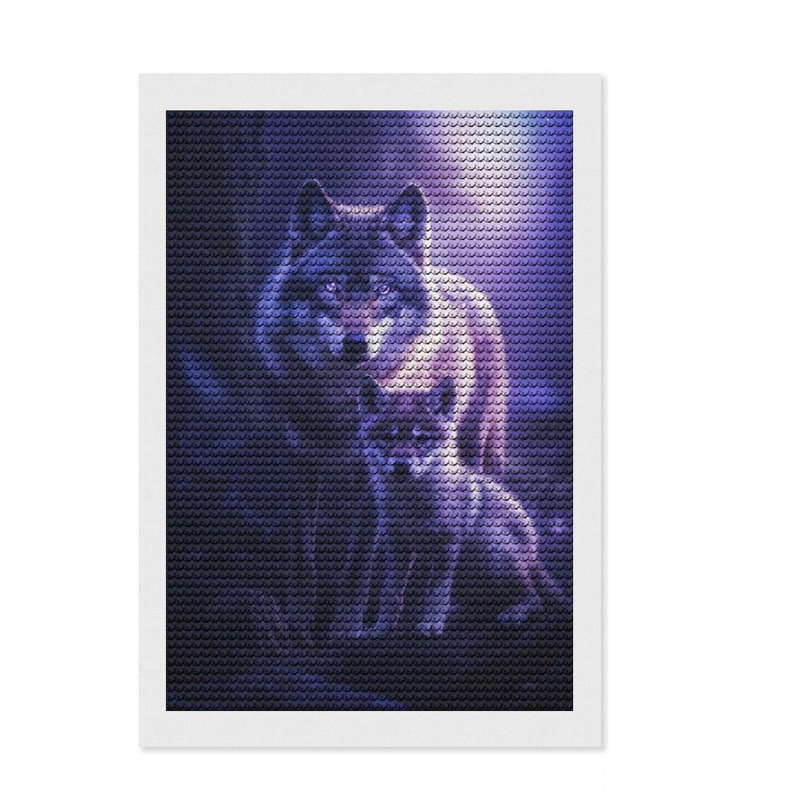 Junmoney Wolf and Pup in Moonlight Diamond Painting Set 8"x12", Easy to Enjoy, Easy Handmade Project, Boho Decor, Birthday Gift, Stress Relief Craft