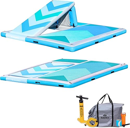 Miniatura 12 de SOLSTICE Muelle inflable clásico para 10 personas, plataforma flotante de balsa de agua, 10 pies x 10 pies, diversión al aire libre para lago, río