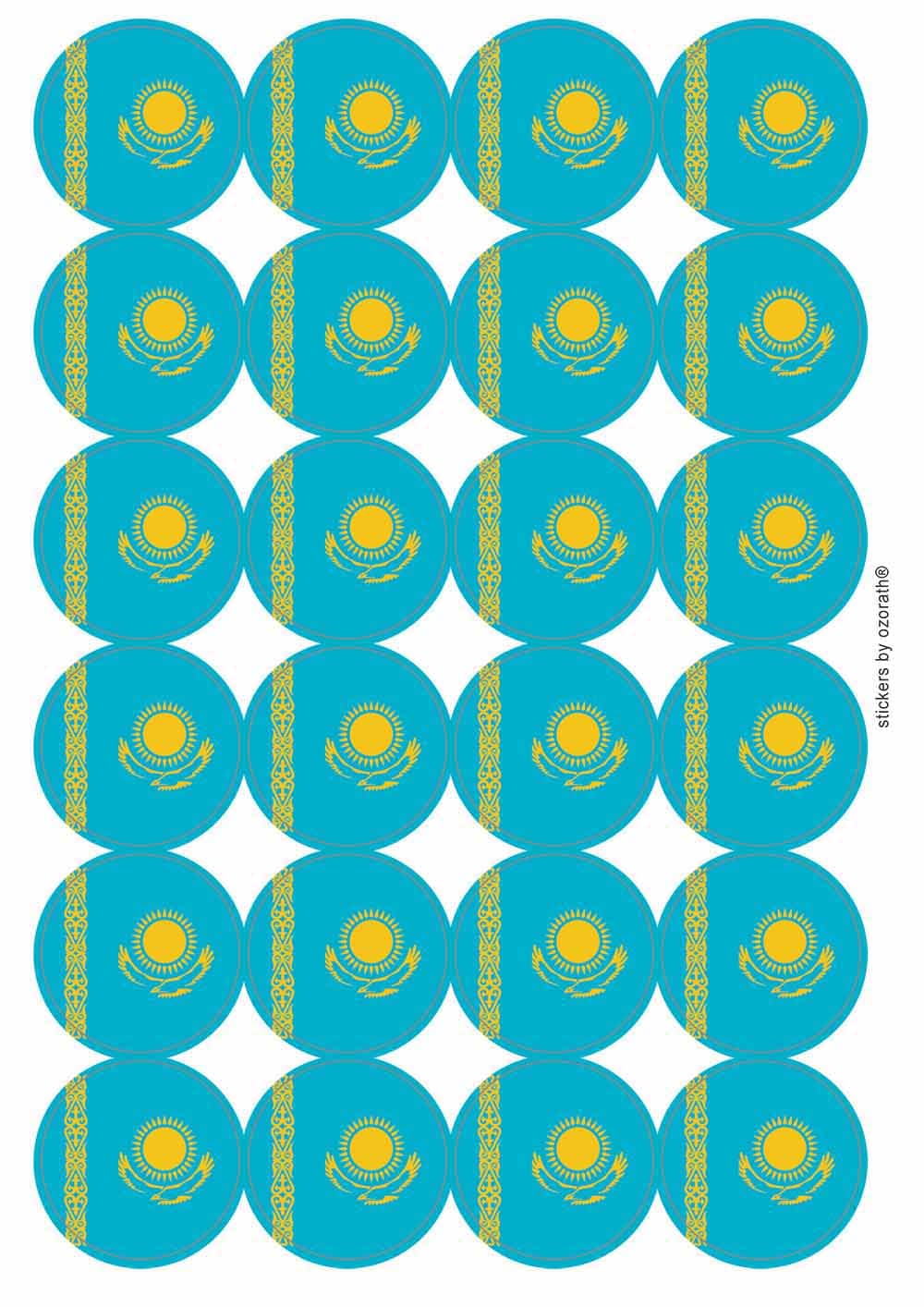 Kazakhstan National Flag Circular Matt Paper Stickers A4 Sheet of 24 (Each Sticker is 45mm Diameter)
