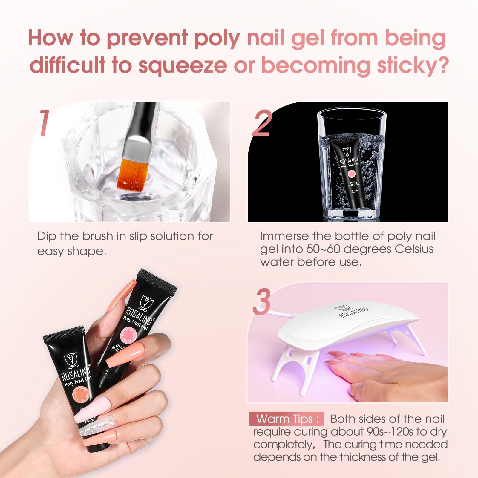 ROSALIND Uñas Poligel Kit Completo, 12pcs 10ml Gel Extensión de Uñas con UV Lámpara, Base&Top Coat, Nail Art Kit Uñas de Gel Completo para Bricolaje en Casa & Profesionales Salón