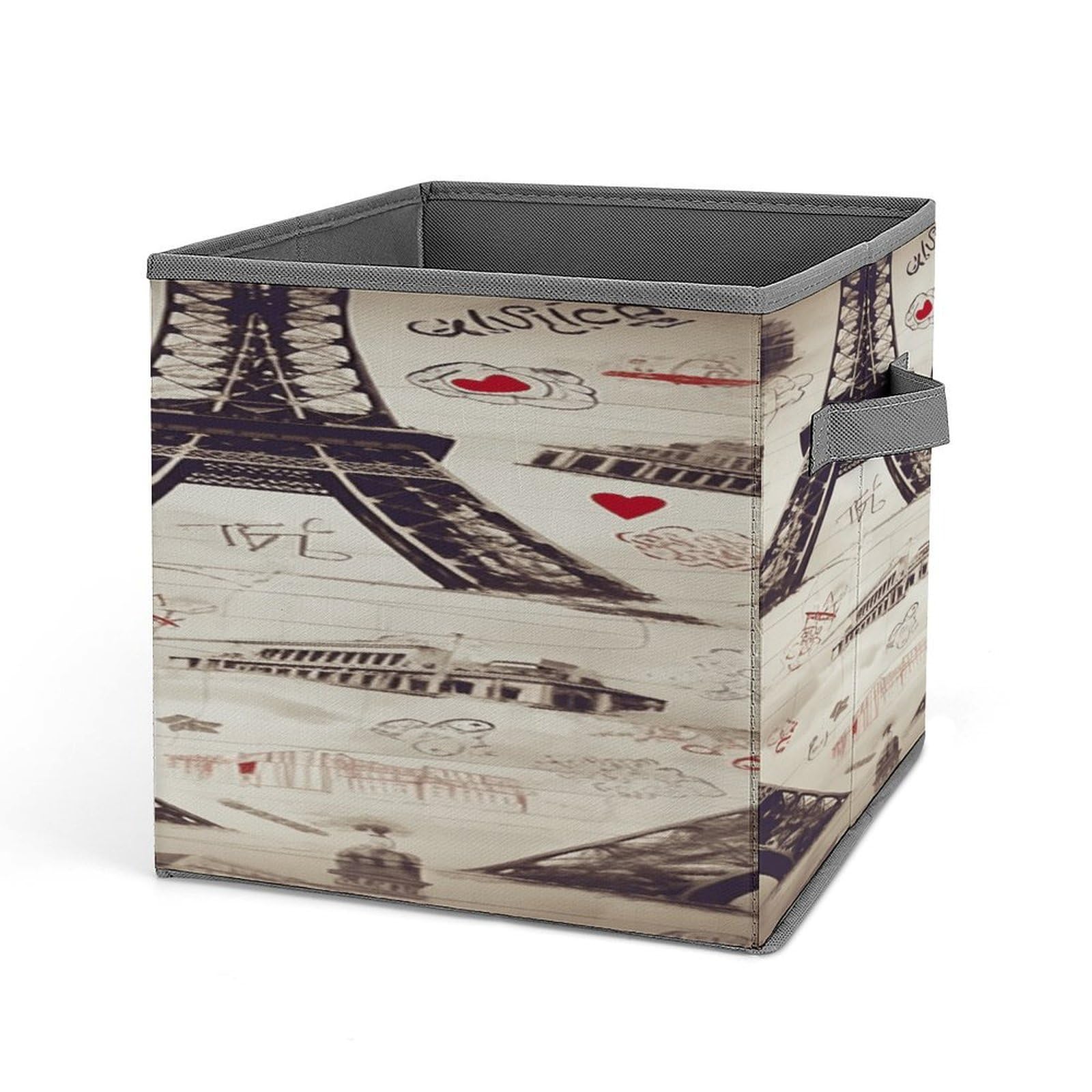 VstaDank French Paris Tour Eiffel Tower Storage Bin Collapsible Storage Cubes Organizer Oxford Cloth Storage Box with Dual Handles Large Stackable Closet Storage Bins for Sheets Hat Sweater