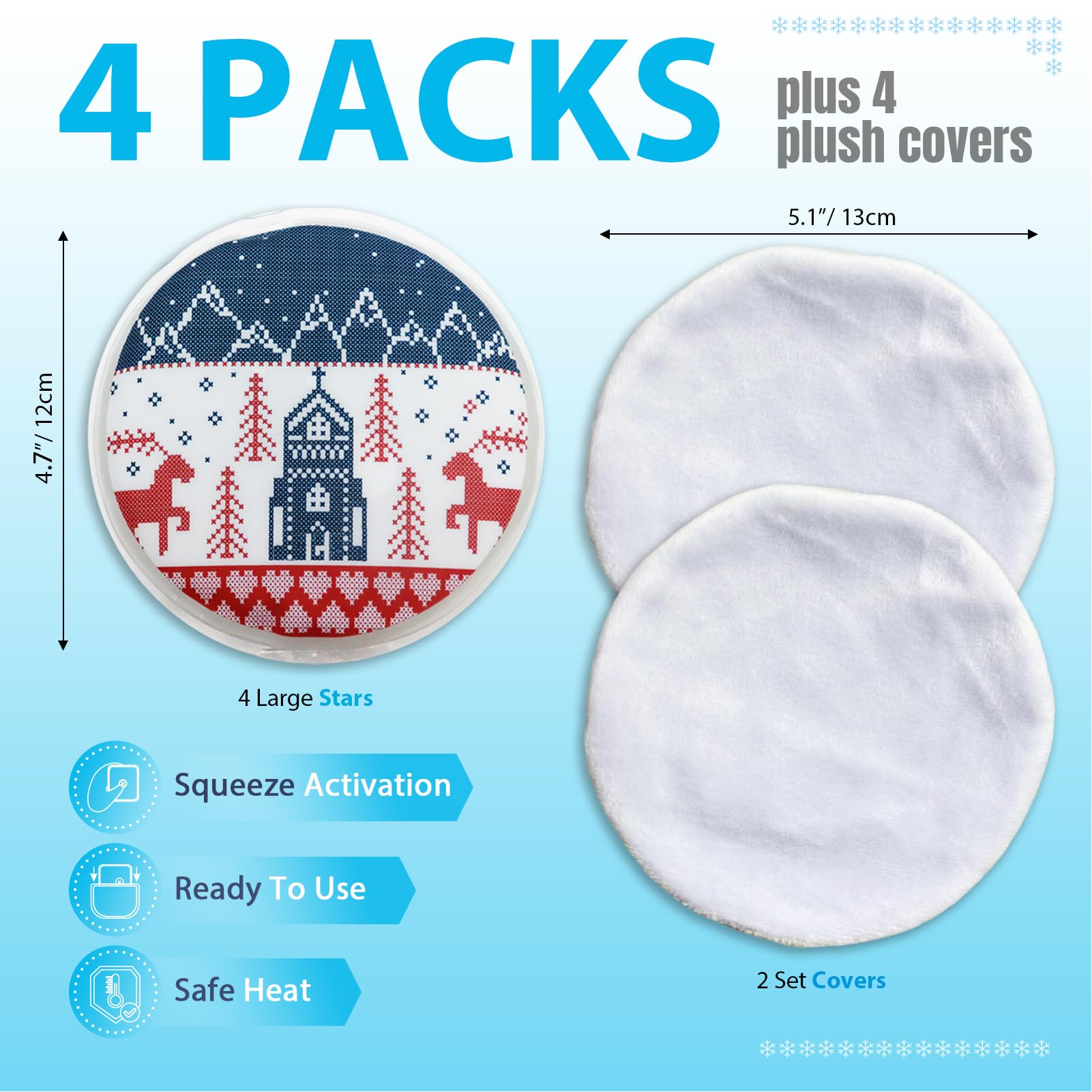 Reusable Snap Heat Pack, Long-Lasting Heat Source for Cold Weather, Hand Warmers fot Cold Days & Outdoor Adventures (Circle)