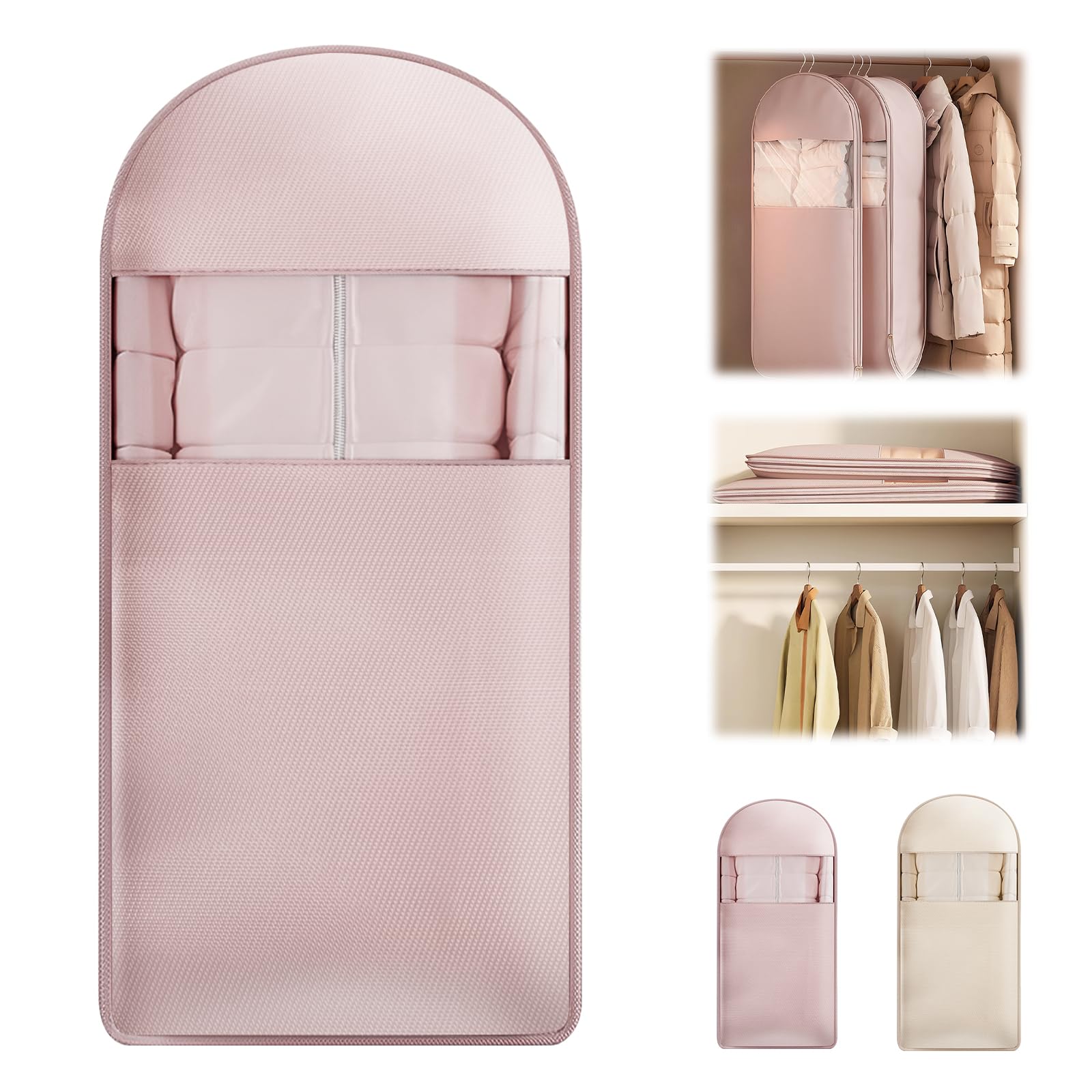 Space Saving Hanging Garment Bag with Self Compression Zipper Thick Dustproof Garment Bags for Hanging Clothes Space Saving
