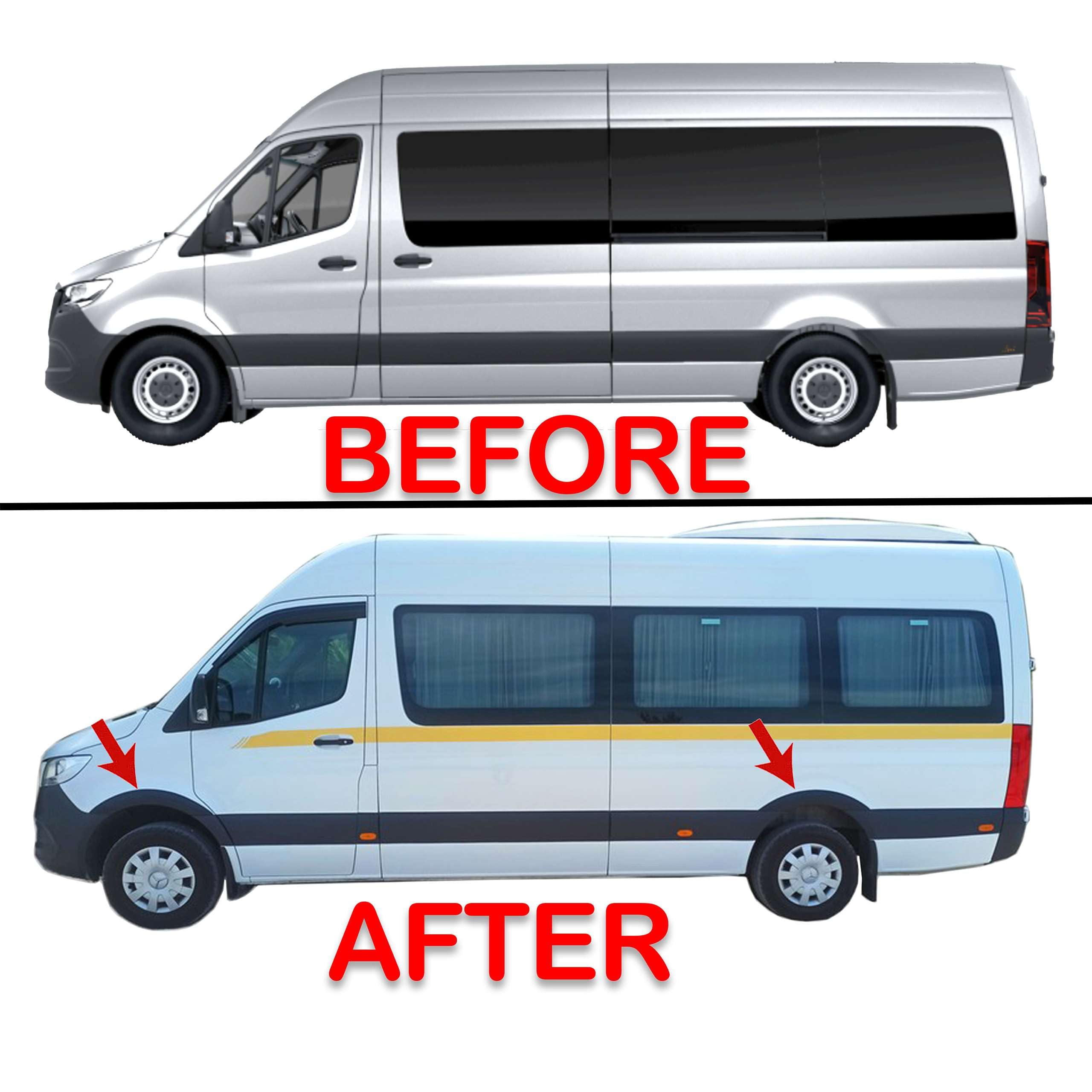 INLY 4 Pezzi protezione passaruota paraurti parafango ABS nero Rivestimento ruota Accessori per auto Parti di stile compatibile con Sprinter W907 destra e sinistra (2018-2024)