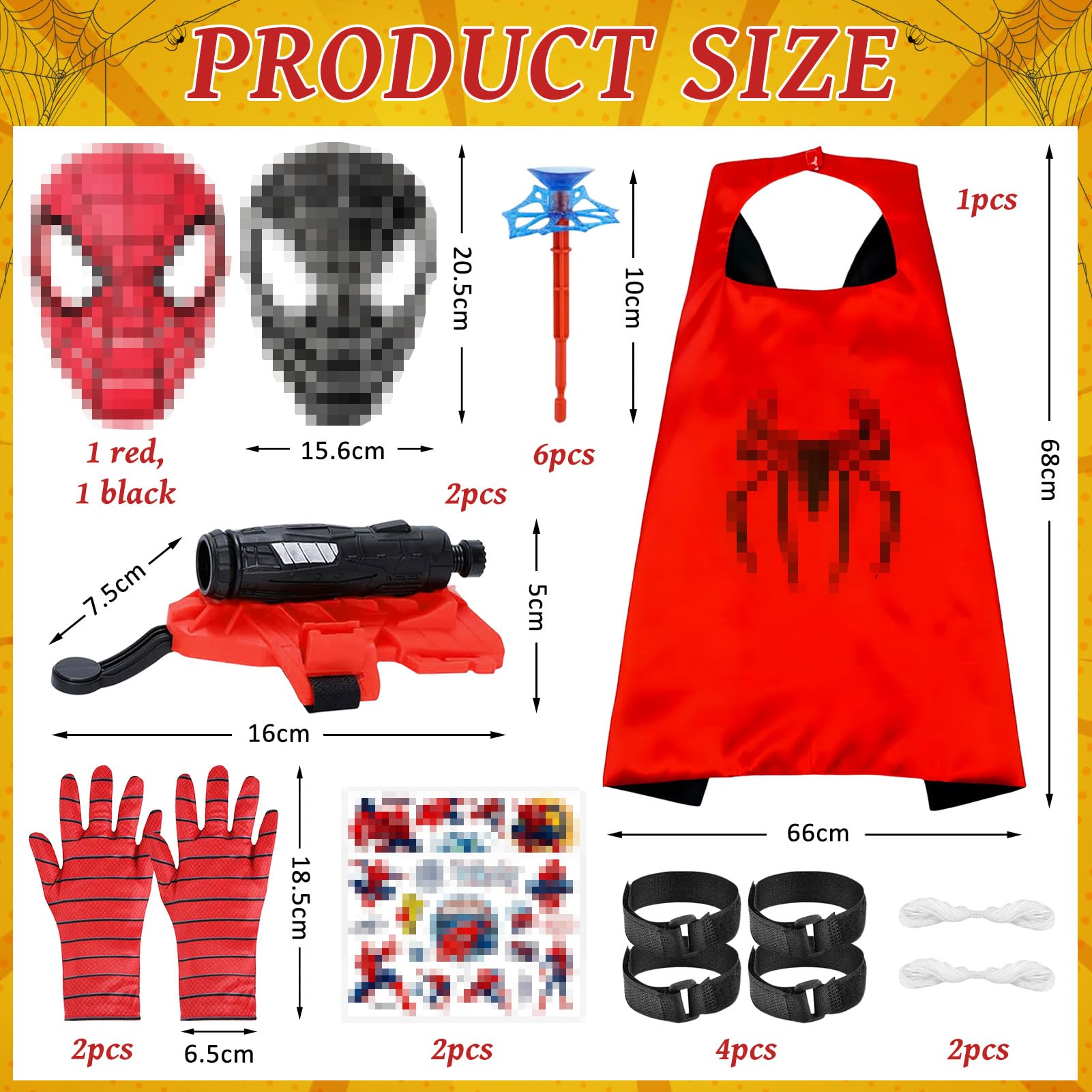 Set di 2 Spiderm Guanti per Bambino, Launcher Glove Guanti Launcher per Giochi con Mantello del Ragno, Spiderm Maschera e Tatuaggi, Spiderm Web Launcher Toy, Giocattolo Educativo per Bambini (A)