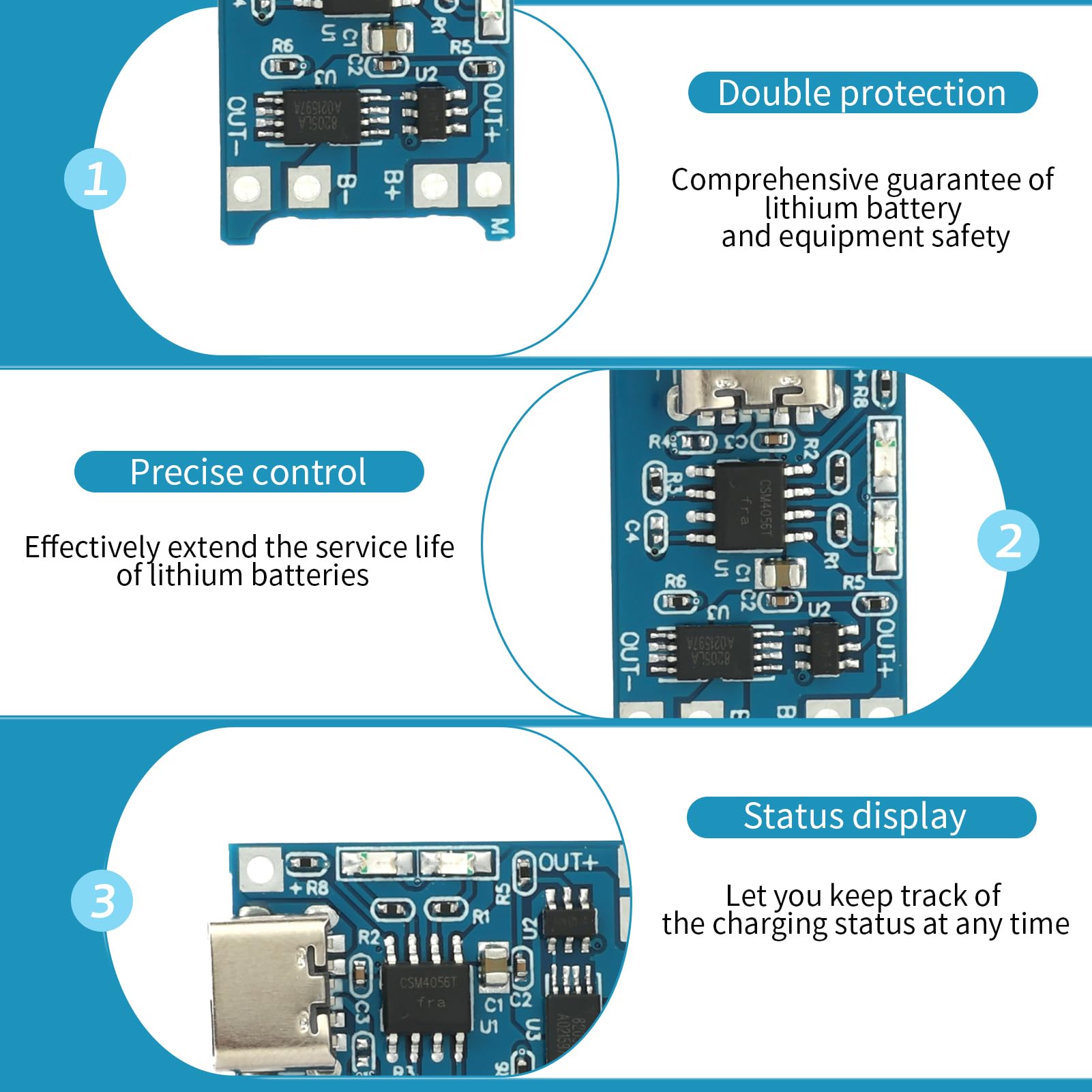 USB Type-C 5V Modulo di Ricarica Protezione Doppia, 6 Supporti per Batteria 3.7V Collegamenti a Filo, 10 Pezzi Pannello di Ricarica