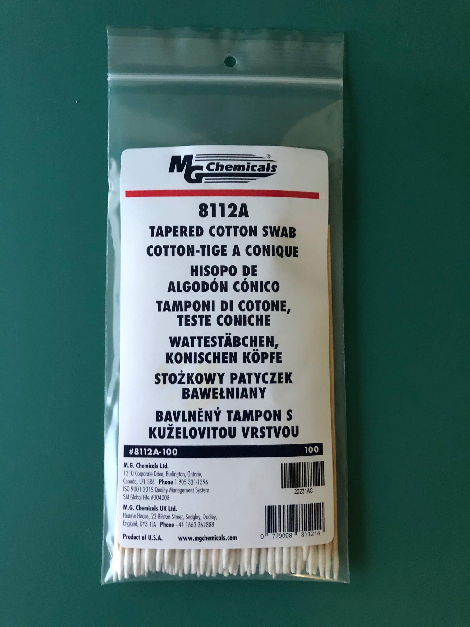 MG Chemicals 8112A - Single Headed Tapered Cotton Swab bonded on a 6" birch shaft, bag of 100 swabs