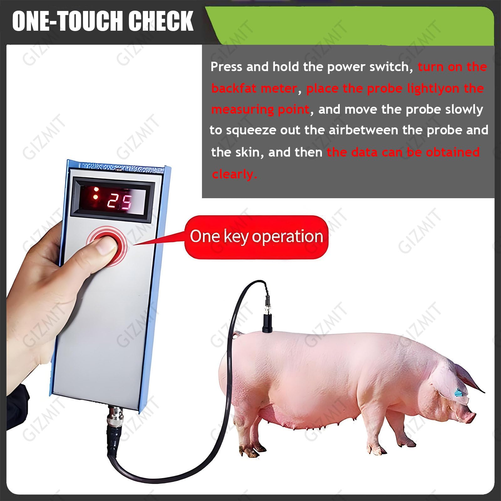 Detector de Grasa Dorsal para cerdas,medidor de Grasa Dorsal porcina,Dispositivo Veterinario de medición de Grasa Dorsal con Tres Luces indicadoras,Rango de medición de 4 a 45mm,para Granjas
