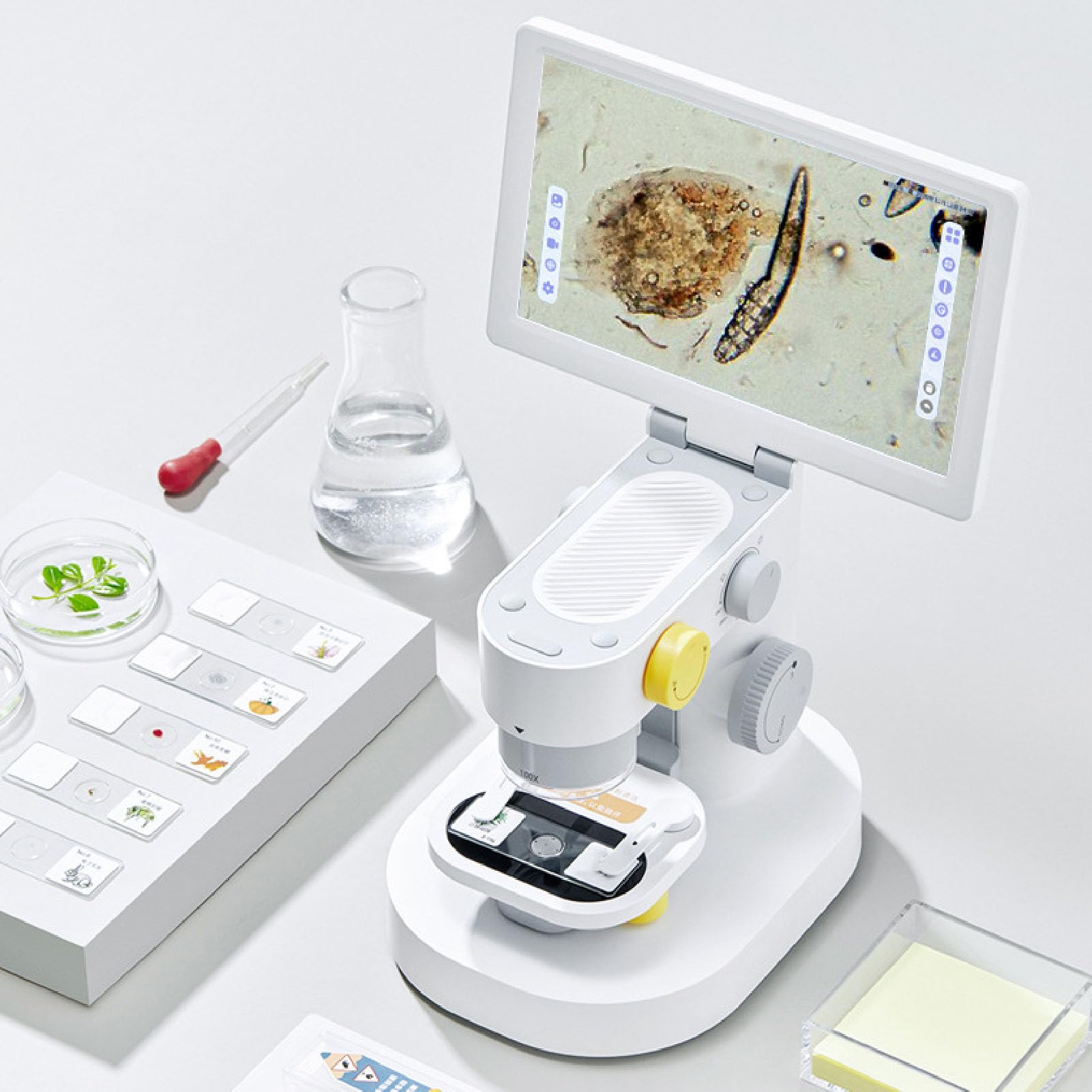 Gedourain Microscopio Biologico Digitale Smart HD 9" Display 1080P per Laboratorio, Lente D'ingrandimento per Monete, Microscopio Biologico per Esperimenti di Laboratorio