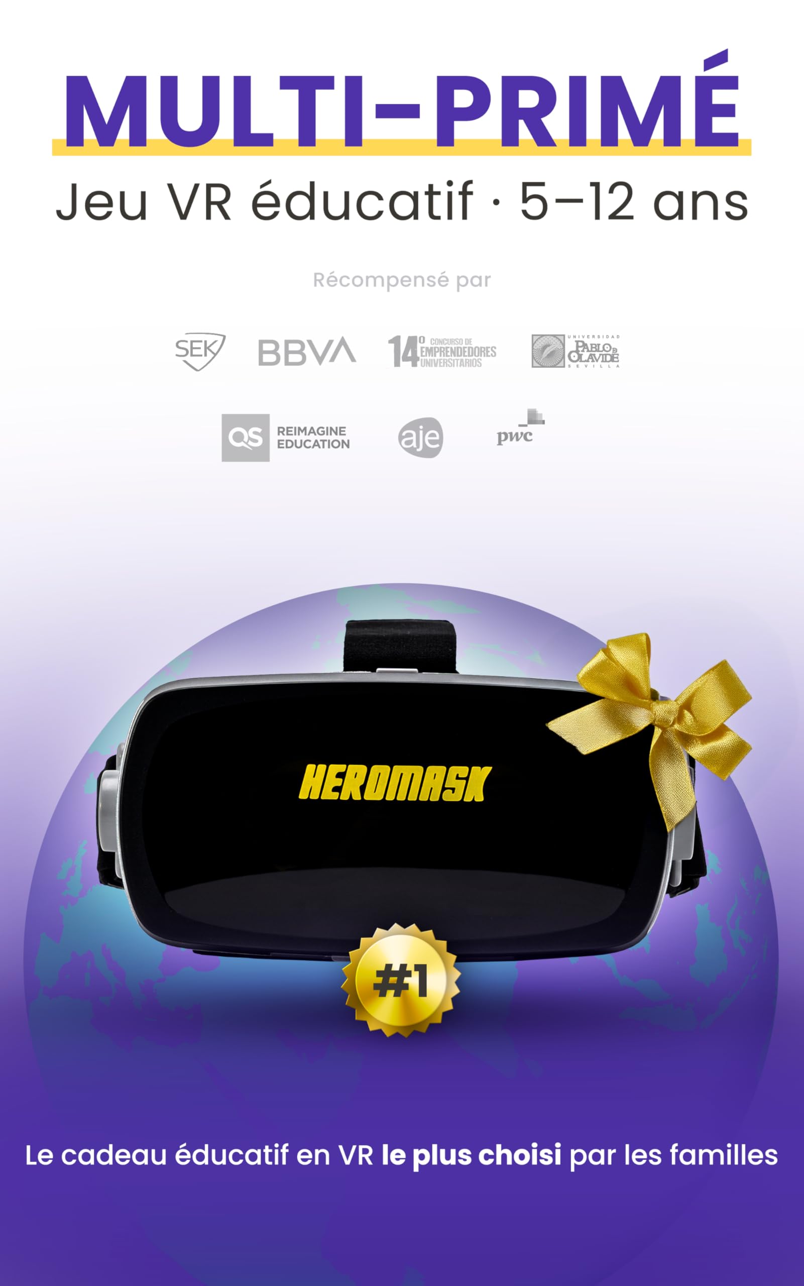 Heromask Pack Langues + Mathématiques – Jeu Éducatif VR 2 en 1 | Apprendre Les Langues et Les Maths en S’Amusant | Cadeau Original pour Enfants 5–12 Ans, Compatible iOS & Android
