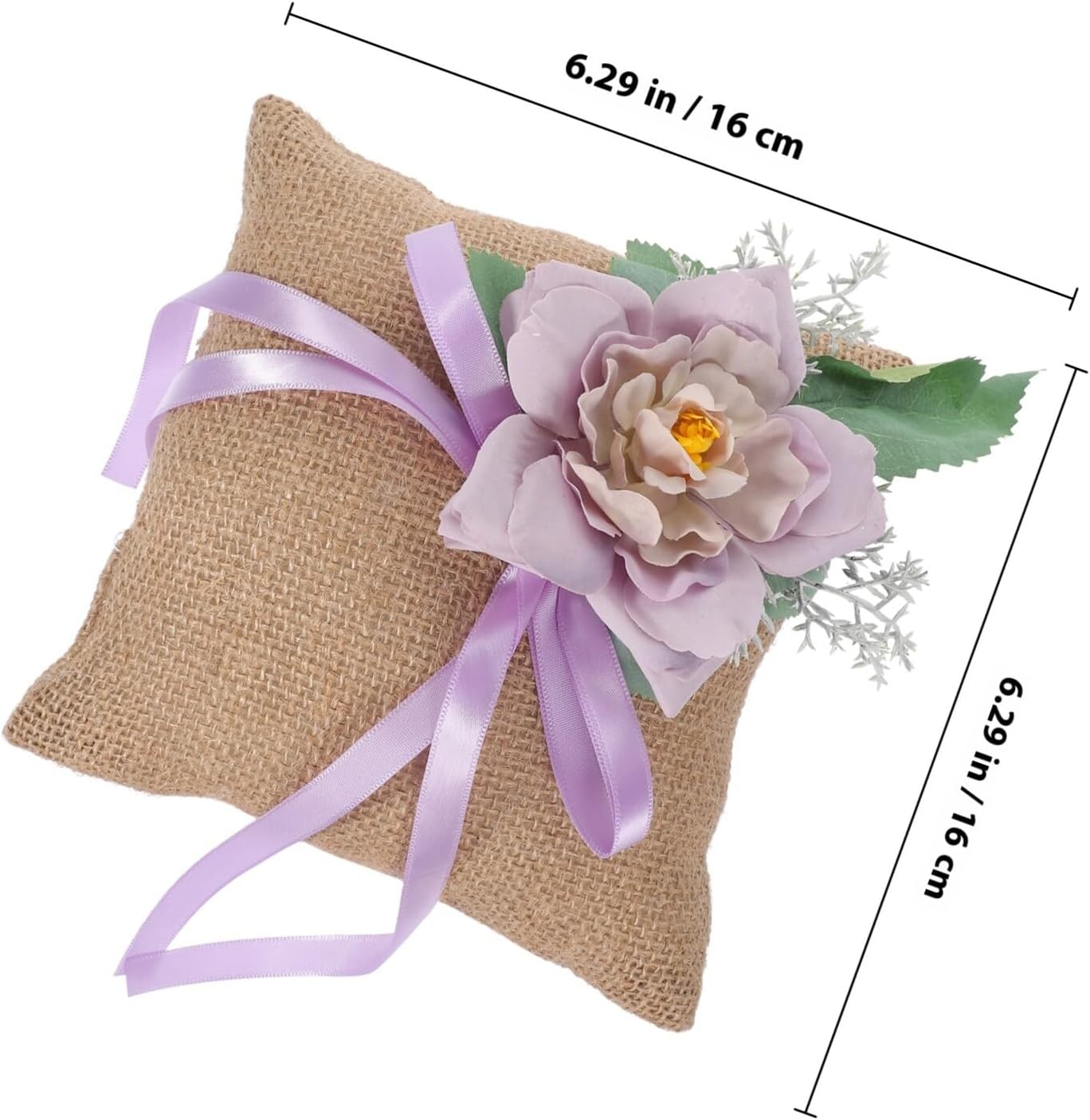 Wedding Ring Cushion Rustic Linen Ring Bearer Pillow with Faux Flowers for Wedding Ceremony and Party Decoration