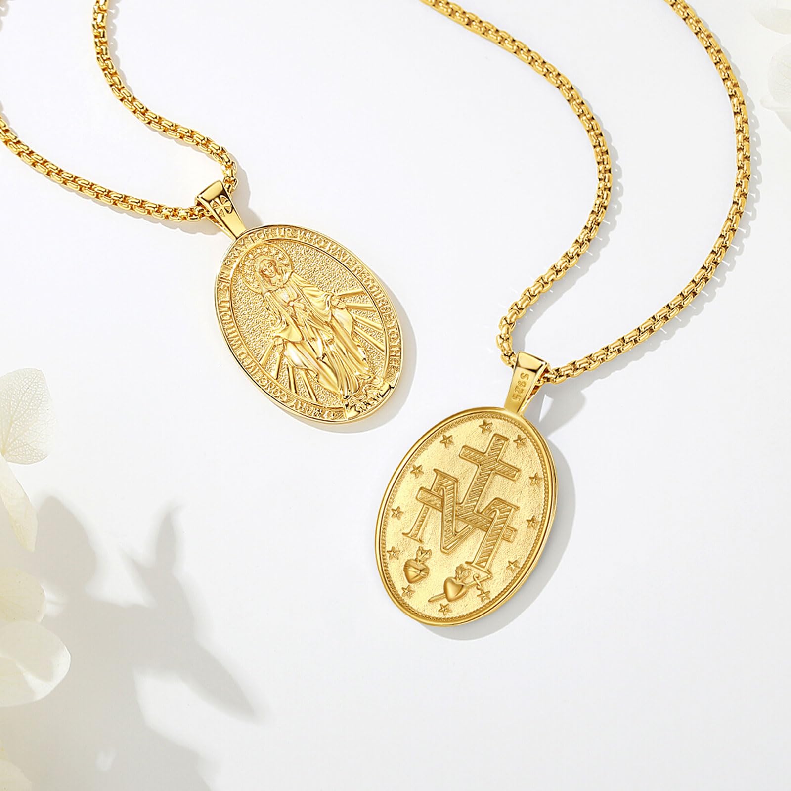 AEONSLOVE Medaille Miraculeuse Argent 925 Collier Croix Chretienne Orthodoxe pour Homme Femme, Pendentif Saint Benoit/Saint Michel/Vierge Marie/Raphael/Metatron/Christophe, Bijoux Religieux