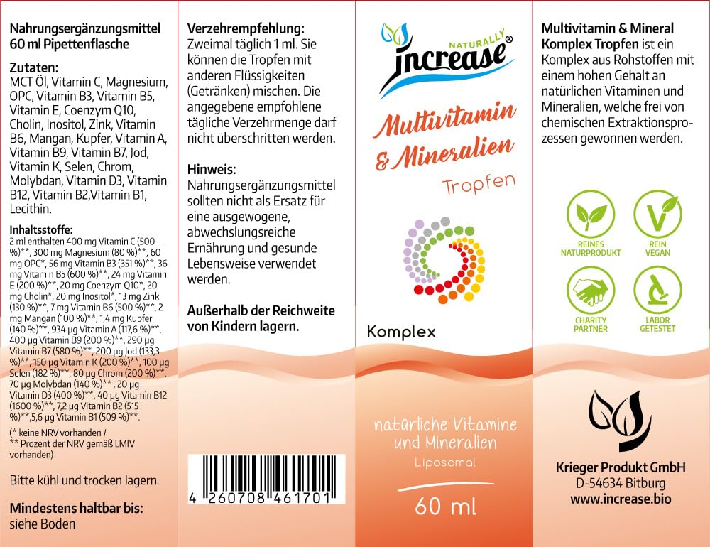 Nimm 3, zahl 2 Aktion Liposomale Multivitamin & Mineralien Tropfen hochdosiert - 1000mg Multivitamin & Mineralien pro Tag (90.000mg in 3 Flaschen) - Wertvolle Vitamine A-Z - Keto MCT Öl C8 & C10