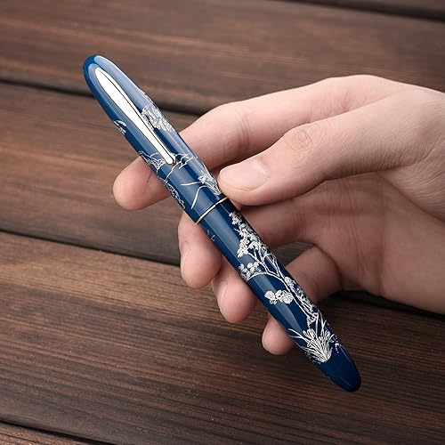 Miniatura 7 de Hongdian N23 - Pluma estilográfica de conejo azul hoja larga borde plateado diseño de tallado de conejo de la suerte de Año Nuevo bolígrafo de