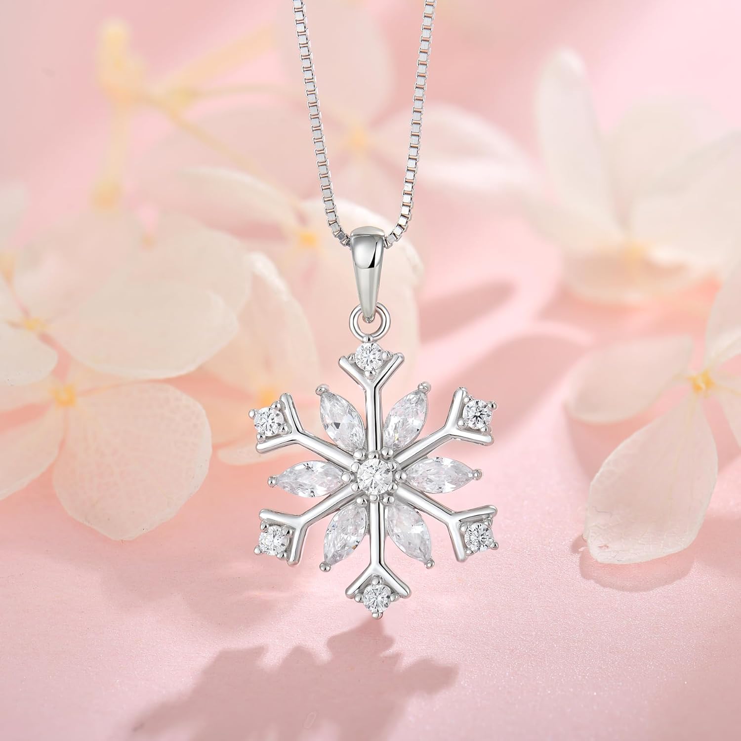 White/Bule Snowflake Necklace for Women 925 Sterling Silver 5A Cubic Zirconia Birthstone Pendant Necklace Jewelry Winter Christmas Birthday Gifts for Her - Image 4
