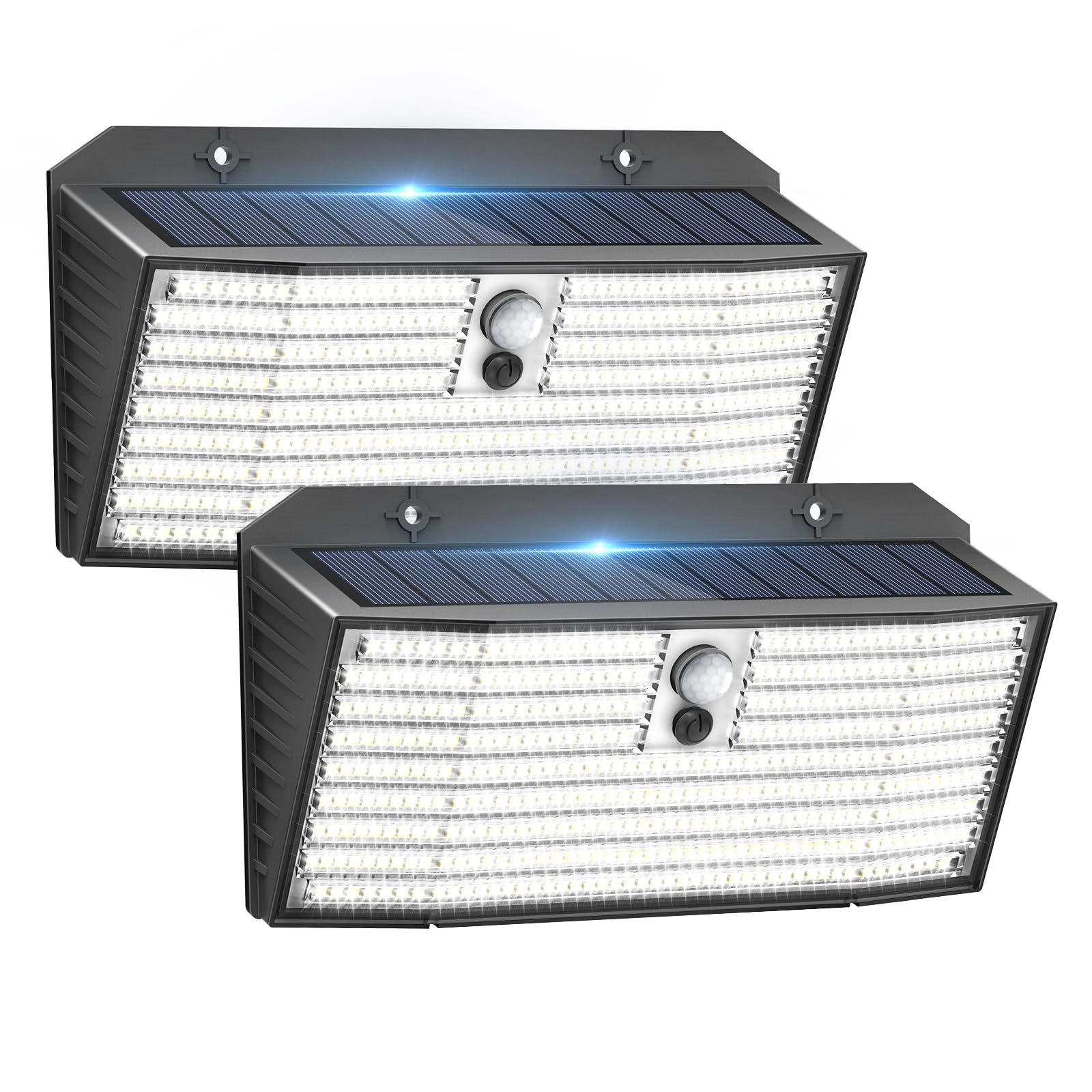 Upgraded Solar Lights Outdoor, 2 Pack 418 LED Motion Sensor Outdoor Lights, 3 Modes Security Light, IP65 Waterproof Solar Powered Wall Light for Outside Yard Garage Deck Fence