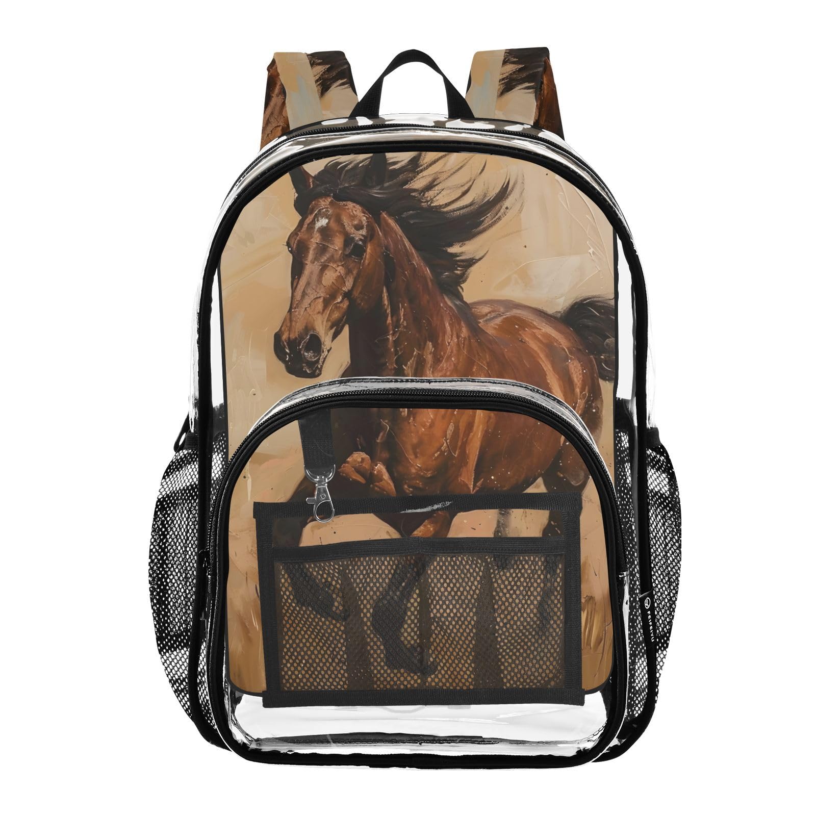 ALAZA Running Horse Clear Fashion Backpack for Women Men Transparent Travel School Bag Daypack for Boys Girls
