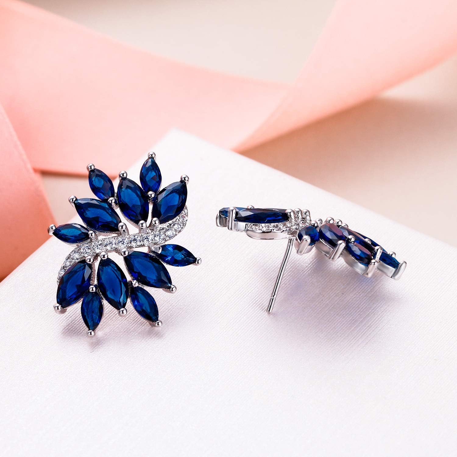 EVER FAITH Women's Cubic Zirconia Elegant Bridal Floral Leaf Pierced Stud Earrings - Image 5