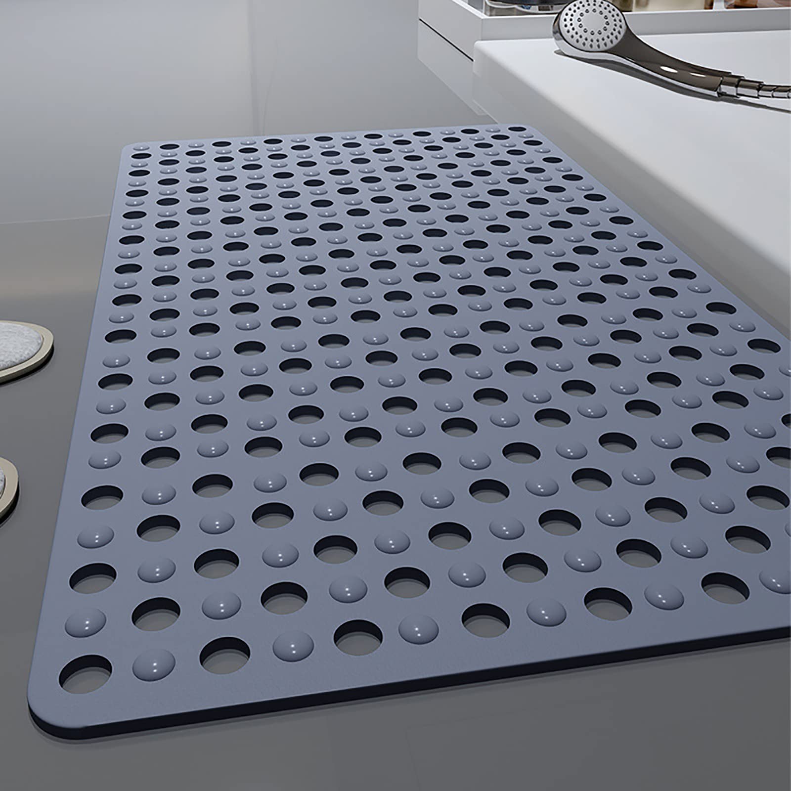 Tapis de bain antidérapant extra long en TPE lavable en machine avec ventouses antidérapantes et trous de drainage 57 x 86 cm