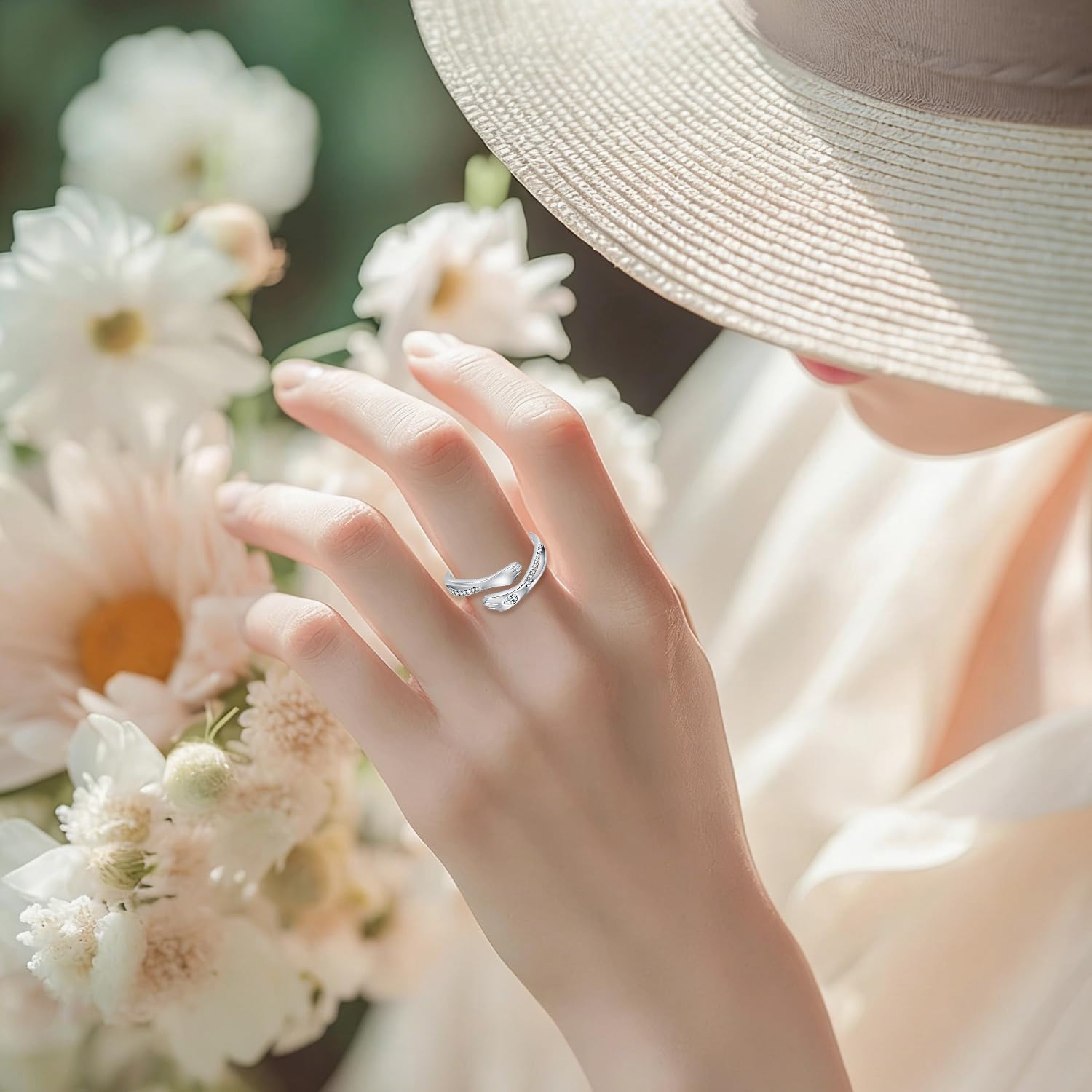 Hug Rings for Women Birthstone Hug Rings 925 Sterling Silver Adjustable Hand Ring Open Jewelry Daughter Gifts From Mom Mother Teens Mother's Day Amavive - Image 5