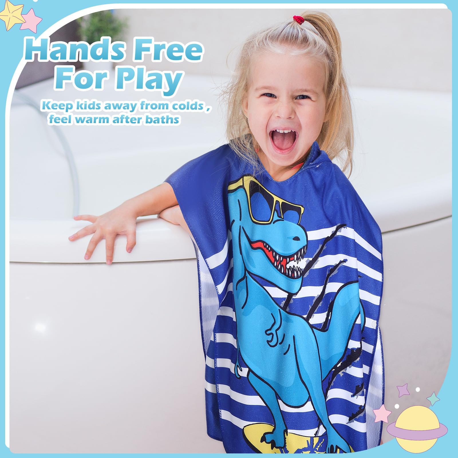Oudain 6 Stück Kinder-Kapuzenhandtuch mit Kapuze, Mikrofaser, Kinder-Strandtücher, Baby-Pool-Strandtuch für Jungen, Mädchen, Kapuzenhandtuch für Kleinkinder, Poncho-Handtuch (119,9 x 61 cm, lebendiger