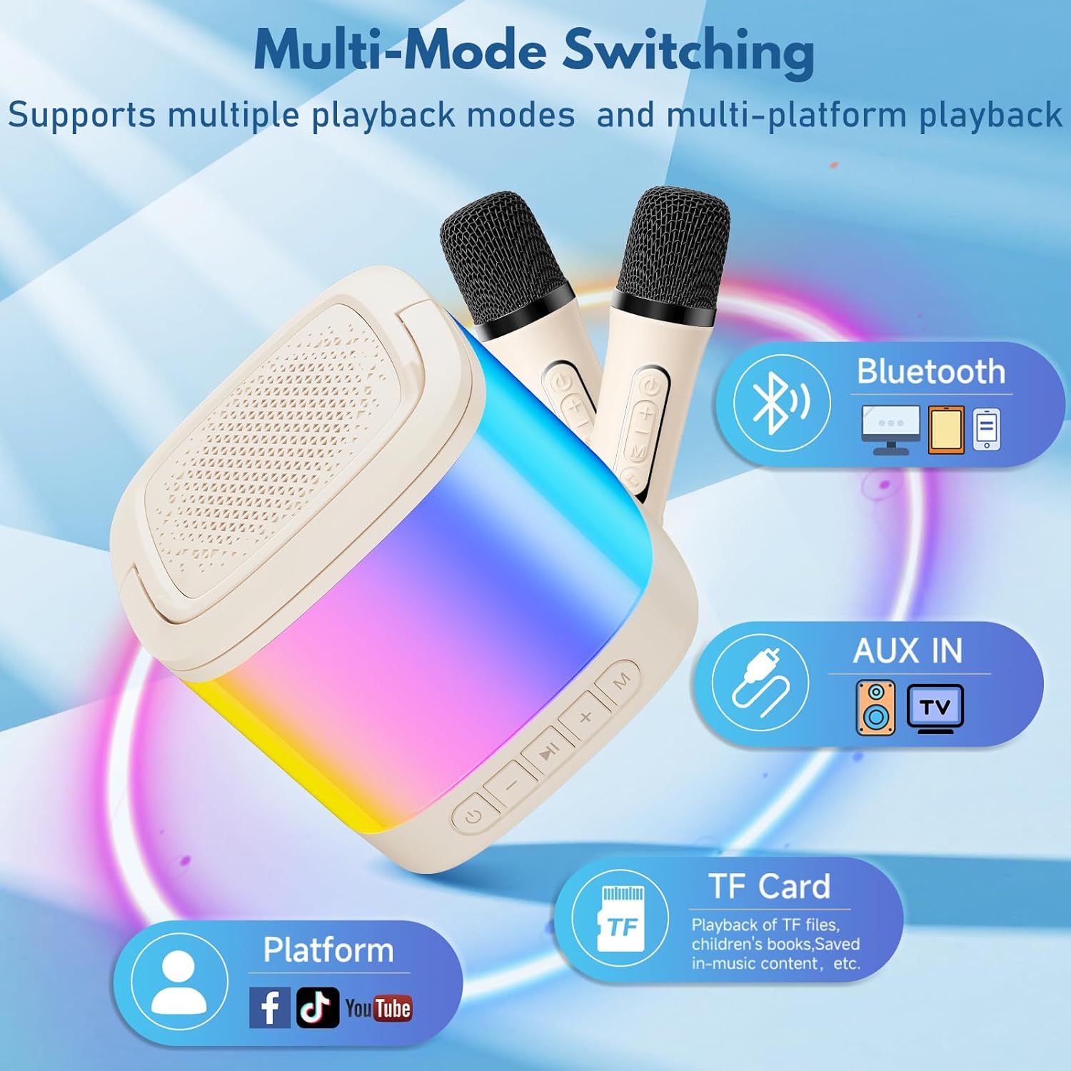 Mini Karaoke Machine for Kids, Portable Bluetooth Karaoke Speaker with 2 Wireless Microphones and Phone Holder, Popular Birthday Gifts for Girls Boys Age 3-14+, Singing Machine for Home Party - Image 5