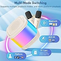 Vista 5 de Mini máquina de karaoke para niños, altavoz portátil de karaoke Bluetooth con 2 micrófonos inalámbricos y soporte para teléfono, regalos
