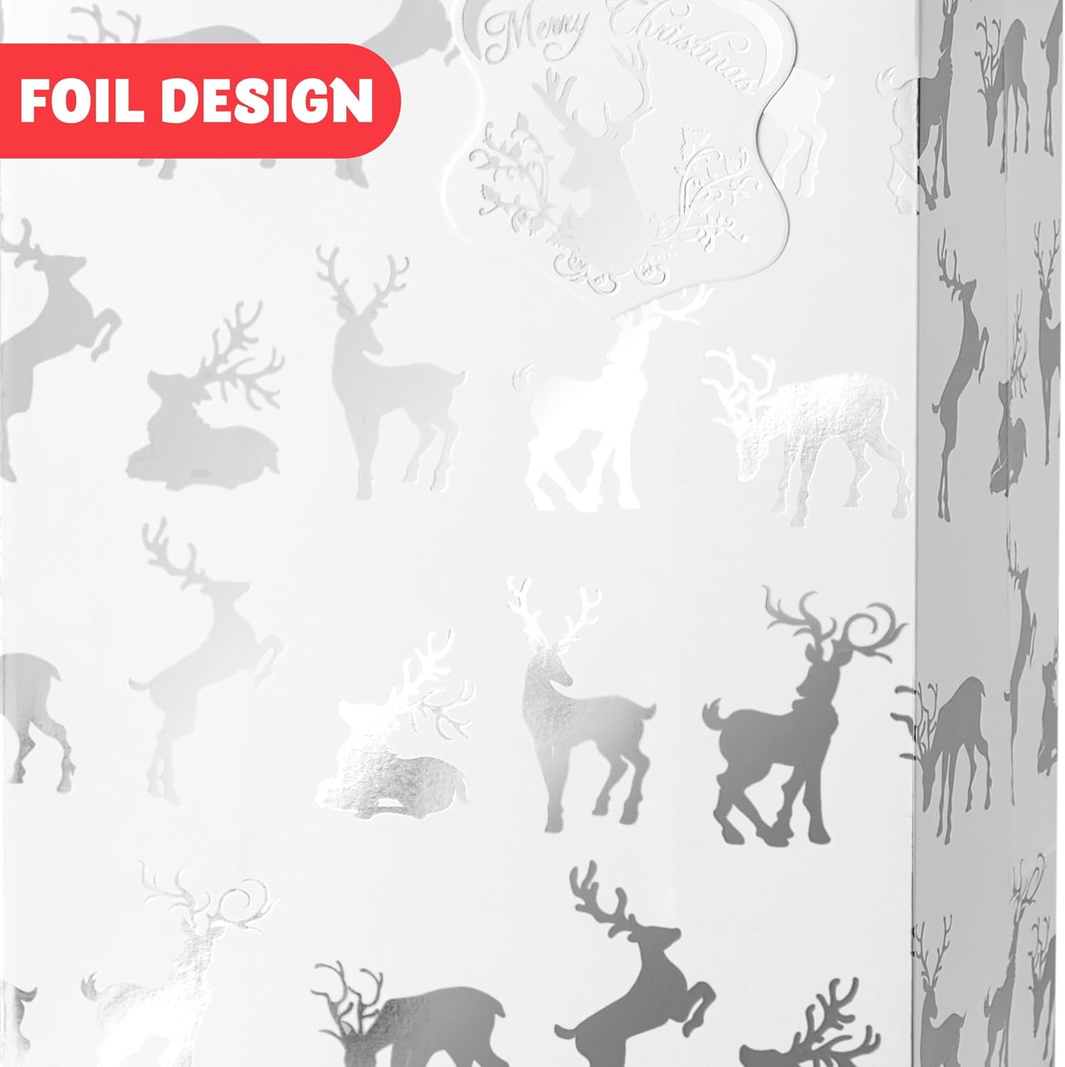 JOYIN 24 PCS Christmas Foil Silver Gift Bags with Tissue Papers and Name Card Tags, Xmas Metallic Bags for Presents Wrapping Stocking Stuffers holiday present Decor (4 x 8 x 10)