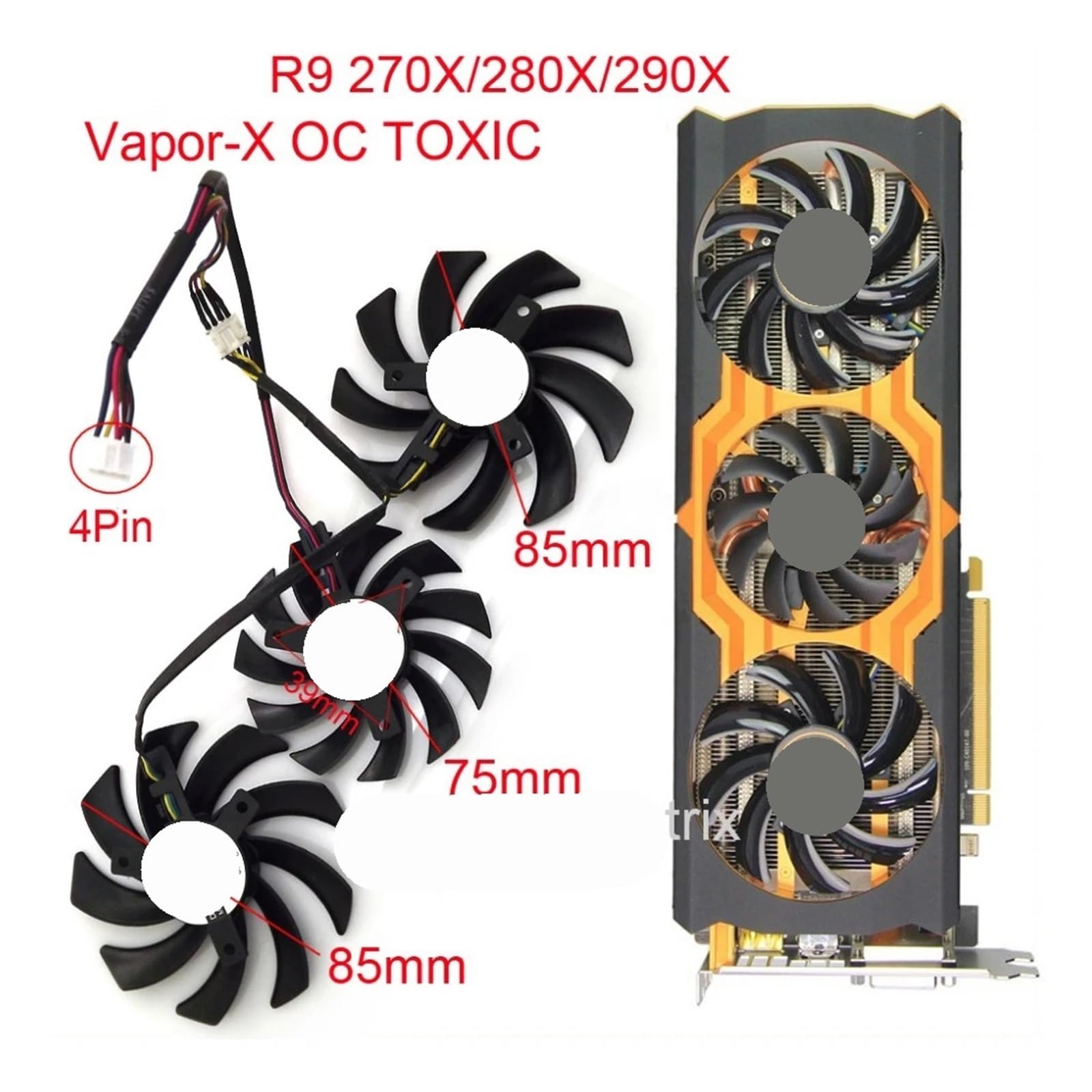 3 sztuki/PLD09210D12HH PLD08010S12HH DC12V 4Pin Video R9 270X 280X 290X Steam-X Fan