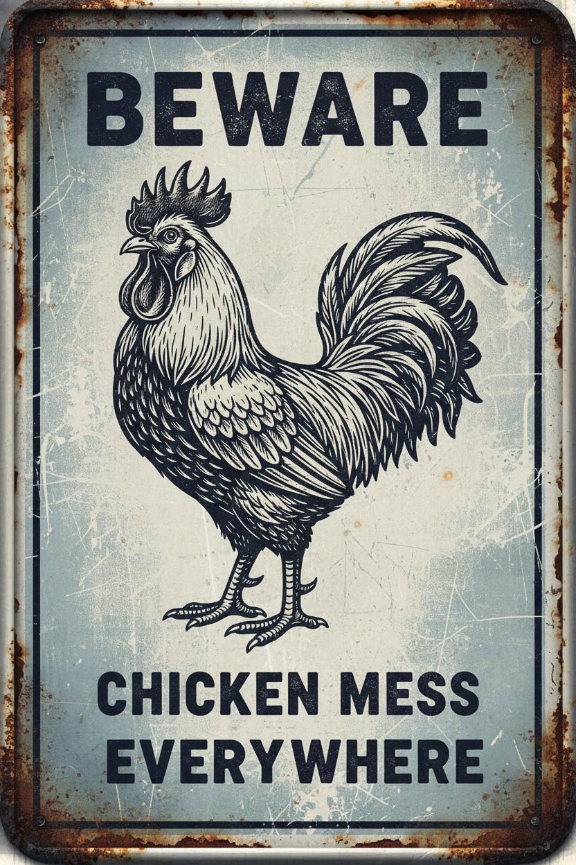 Funny Tin Sign Rooster Beware Chicken Shit Everywhere Chicken Coop Decor Outdoor Indoor Wall Panel Retro Vintage Mural 8x12 Inch Signs Aluminum Plates Printed