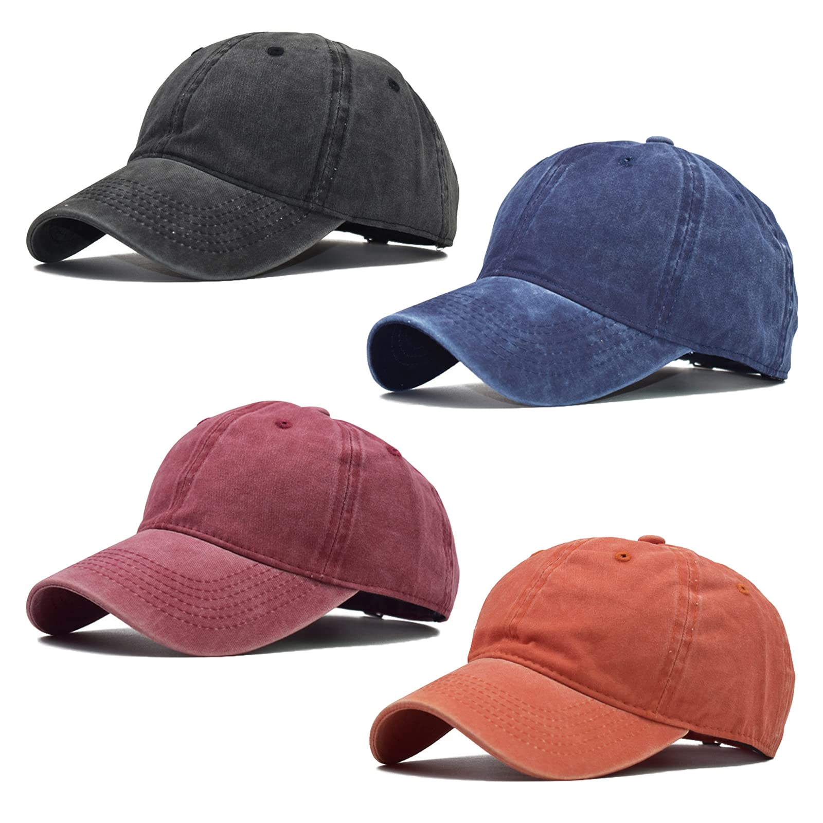 Outink 4 Pack Distressed Baseball Cap Adjustable Twill Vintage Washed Blanks Baseball Hat Plain Retro Dad Hat for Men Women