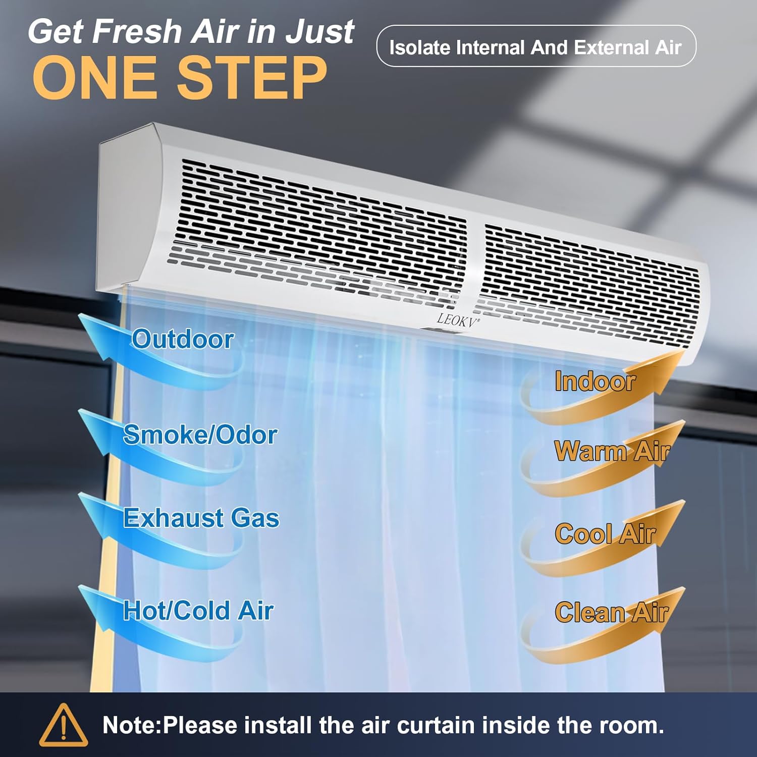 Air Curtain White 48 Inch 2 Speeds Remote Control Air Curtain Super Power,Door Blower to Keep Flies Out,Magnetic Door Switch Air Curtains for Doors Commercial,Household Unheated,All-copper wire motors