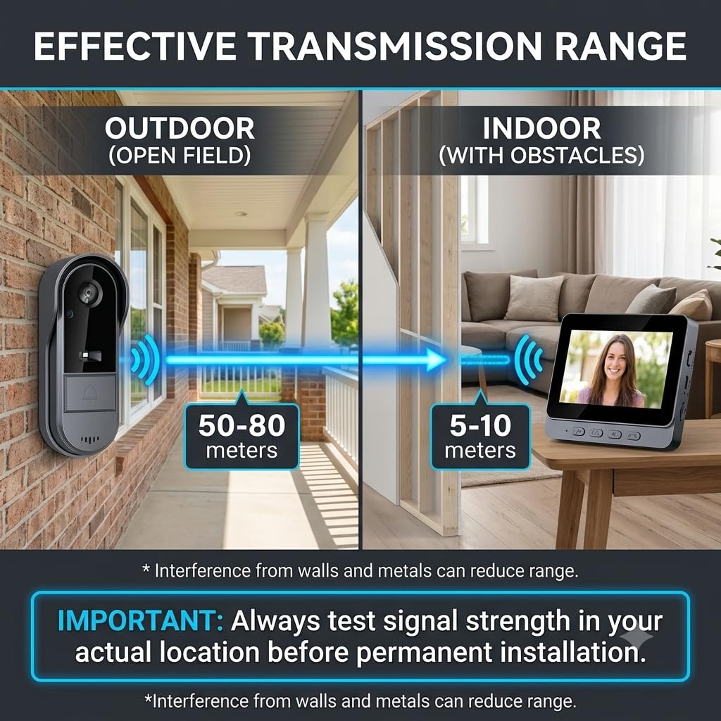 TKMARS Funk Video Türsprechanlage mit 4,3 Zoll Monitor, Kabellose Türklingel mit Kamera ohne WLAN & App, 170° Weitwinkel, Gegensprechfunktion, Nachtsicht, Besucheraufnahme, für Haus Wohnung Senioren