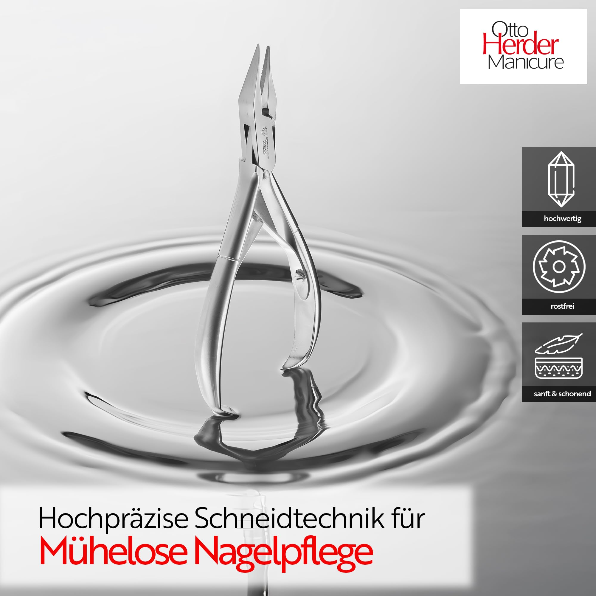 Otto Herder Manicure Fußnagelschere aus rostfreiem Edelstahl, Nagelzange 13cm, ideal zur Behandlung von eingewachsenen Zehennägeln, mit Doppelfeder
