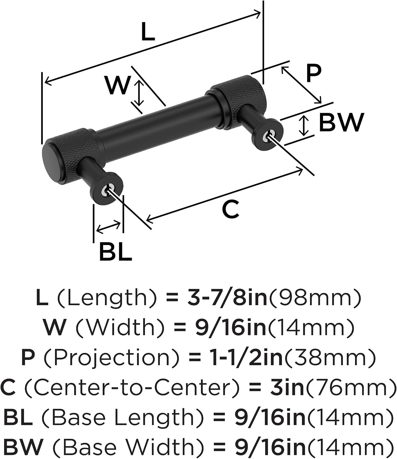 Amerock Faraday 3 inch (76mm) Center-to-Center Matte Black Cabinet Pull, BP37742MB