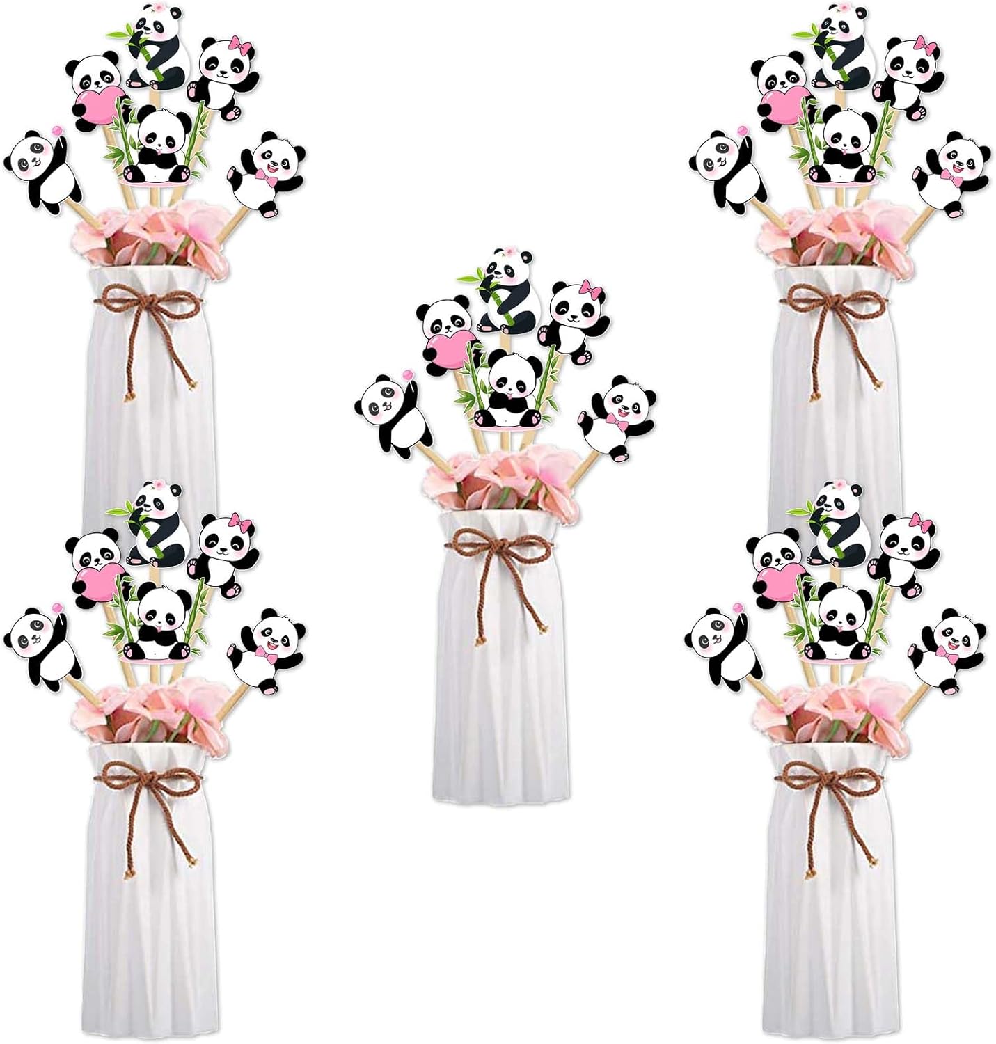 Panda Party Decorations Pink, 24pcs Panda Theme Table Centerpiece Sticks Double-sided Printing Animal Theme Table Decorations for Panda Theme Baby Shower Birthday Decorations