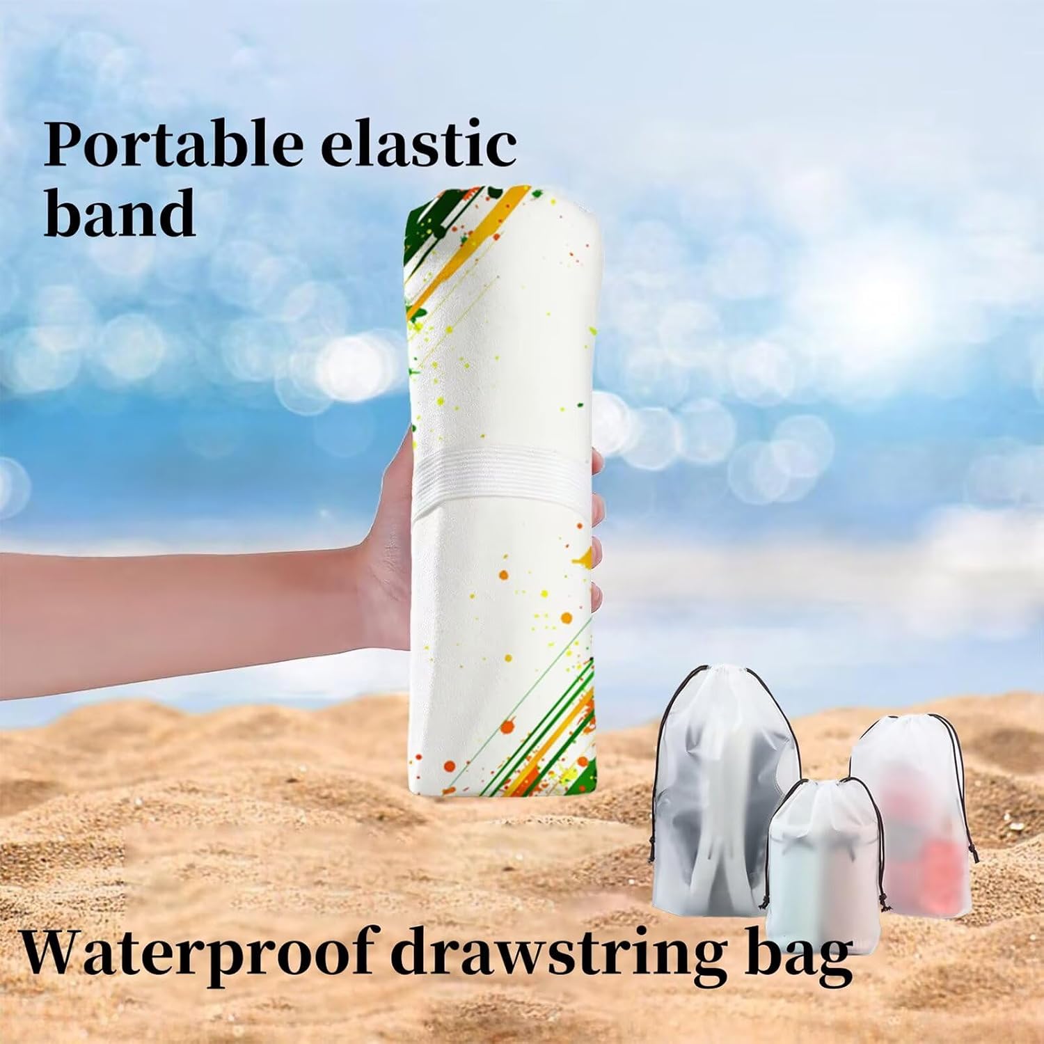 Beach Towel 36" x 72", Quick Dry Bath Towels Graffiti Microfiber Beach Towel Sand Free, Super Absorbent, Lightweight Bathroom Towels, Includes Bag, Camping Pool Accessories, Vacation Essentials R1-854
