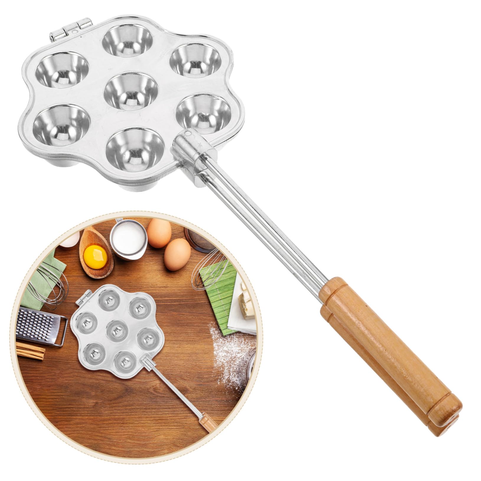 Amosfun Molde para Tartaletas de 7 Agujeros de Aluminio Plata con Asa | Base Plana, Calentamiento Uniforme, Reutilizable, Diseño de Flor Margarita, para Hornear en Fiestas