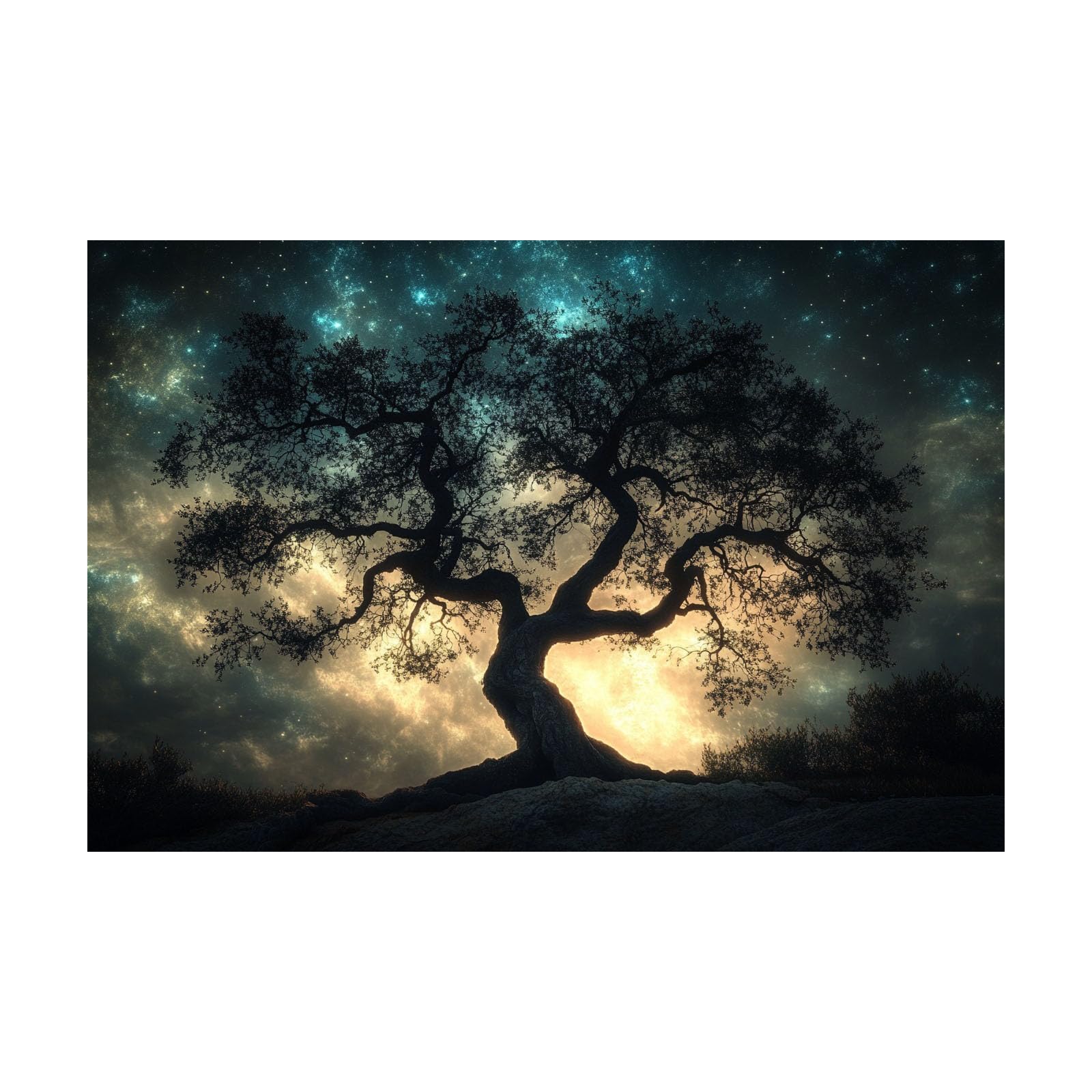 WIKEO Tableau Murale Salon Moderne Photo du Sapin de Nuit Arbre De Vie Nature Paysage Impression Sur Toile, Decoration Murale Chambre Salle De Bain Cuisine Bureau(Noir 5)-80x120cm Sans cadre
