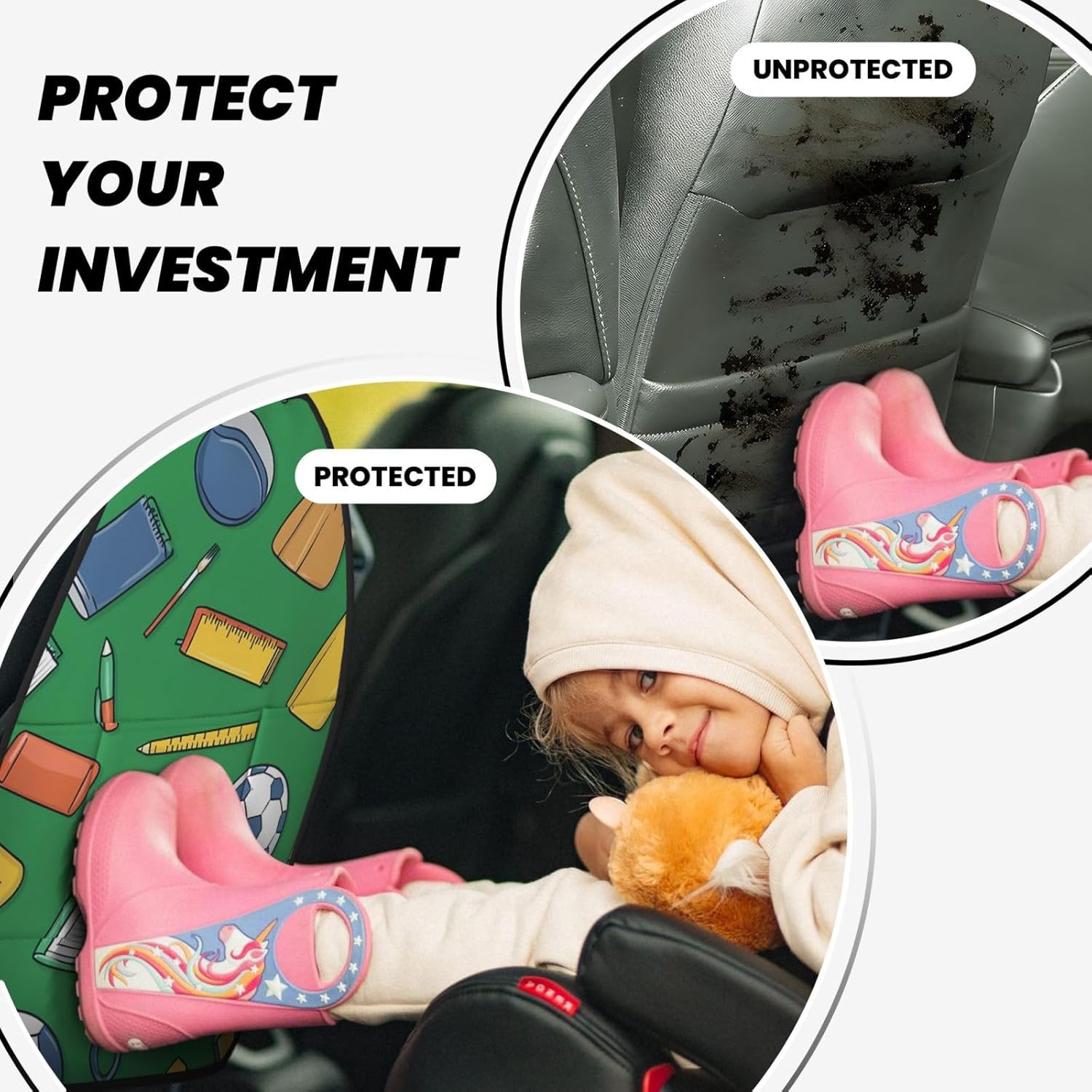 Ruler Pencil Kick Mat Back Seat Protector 2 Pcs Soccer Sport Anti-Kick Storage Mat for Car Seats Water Resistant Backseat with Pocket Storage Organizer