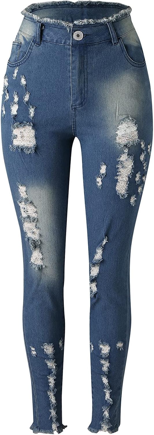 BEIBEIA Women's Skinny Jeans, Fall Fashion High Waist Slim Fit Denim Pencil Pants Butt Lift Distressed Ripped Hole Jean at  Women's Jeans store
