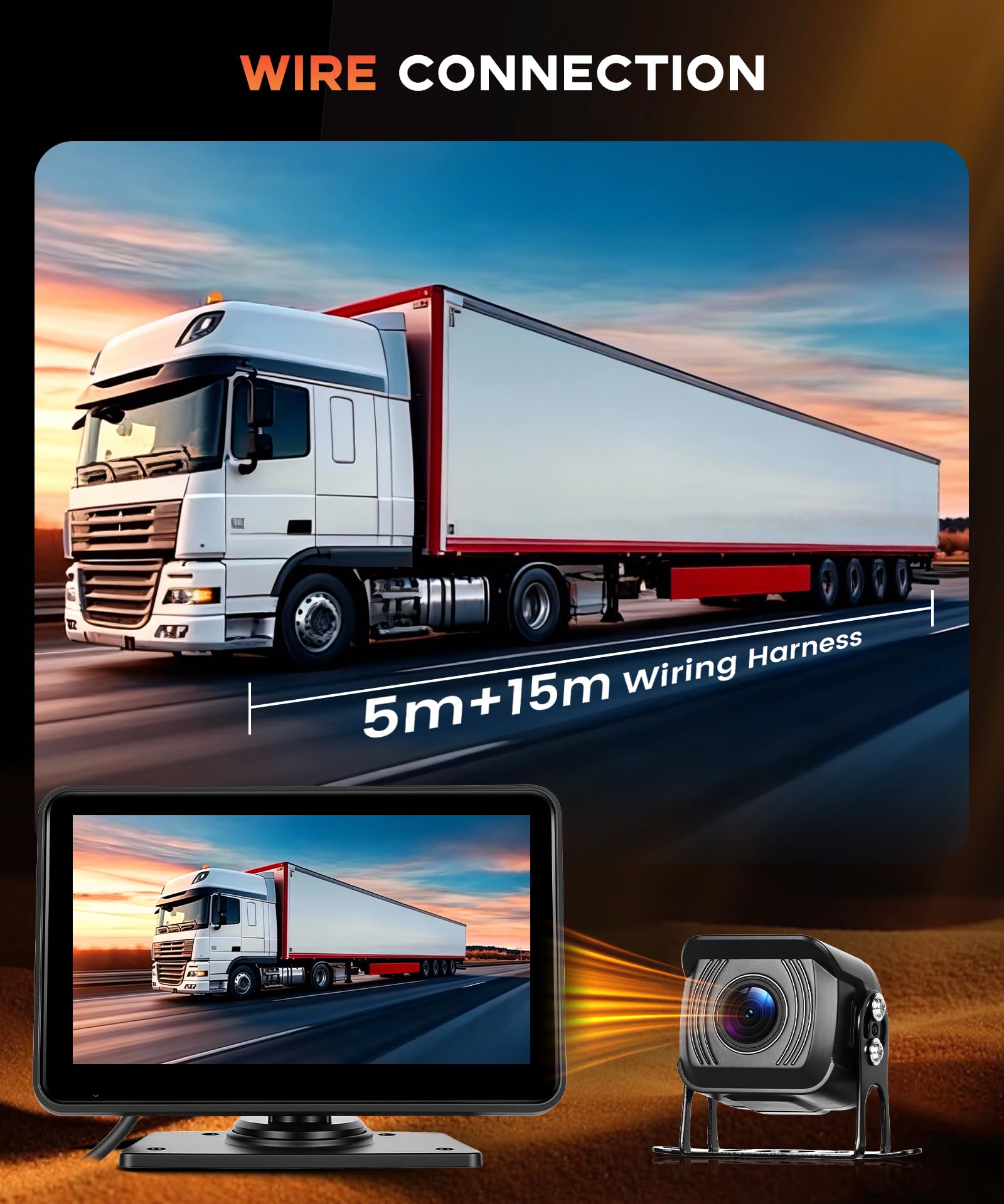 Telecamere Retromarcia 2 Telecamere Kit con Android Mirror Link, 7 Pollici Touchscreen, 1080P Telecamera Posteriore IP68 Impermeabile, Visione Notturna, Loop Video, per Camion/Autobus/Furgoni/Camper