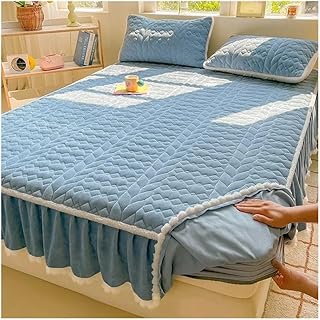 Faldón de cama acolchado de forro polar de leche de algodón clase A para colchón, funda protectora gruesa de color sólido (azul, 150 x 200 cm, 1 unidad)