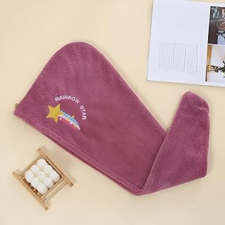 Anti Wrinkle Towel - Stylish Quick Dry Hair Wrap in Soft Microfiber Coral Velvet, Decorative Buttons and Embroidery for Women and Kids, Bath Essentials