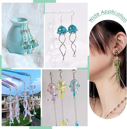 Vista 193 de FASHEWELRY 10 cuentas de cristal hechas a mano, cuentas florales de cristal, cuentas espaciadoras de flores de trompeta transparentes, cuentas