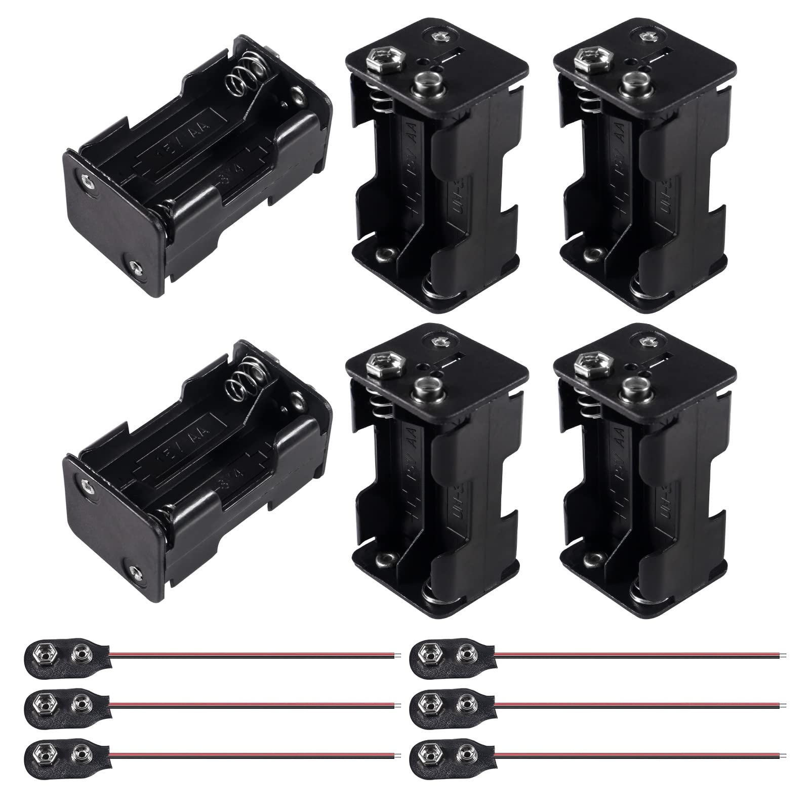 Support Pile 6AA Double Face Avec Câbles - 2 Pièces, Convertit 6x1.5V En 9V, Neuf